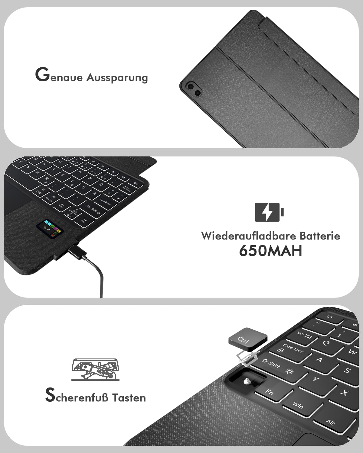 Tastaturhülle mit LCD-Display für Samsung Tab S11 2025 11"(SM-X730/736B) | Abnehmbare Bluetooth-Tastatur mit Trackpad, 7-farbige Hintergrundbeleuchtung. Wiederaufladbar, QWERTZ für Samsung Galaxy Tab