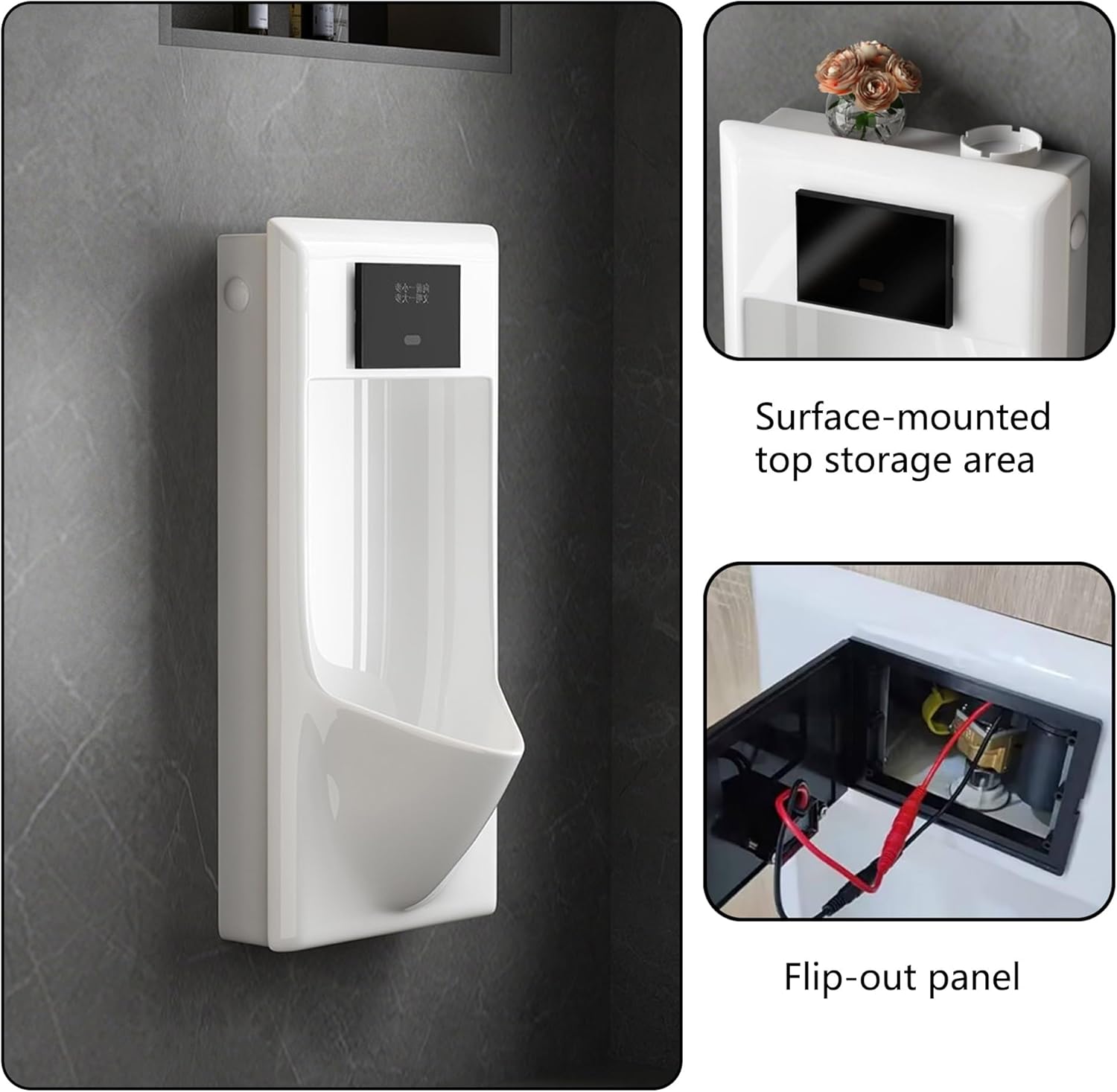 Wall Mounted Urinal for mens with Automatic Sensor Flush, Ceramic Male Urinal with Waterfall Spray, Wall Drain Urinal for Commercial and Residential Bathroom(White)