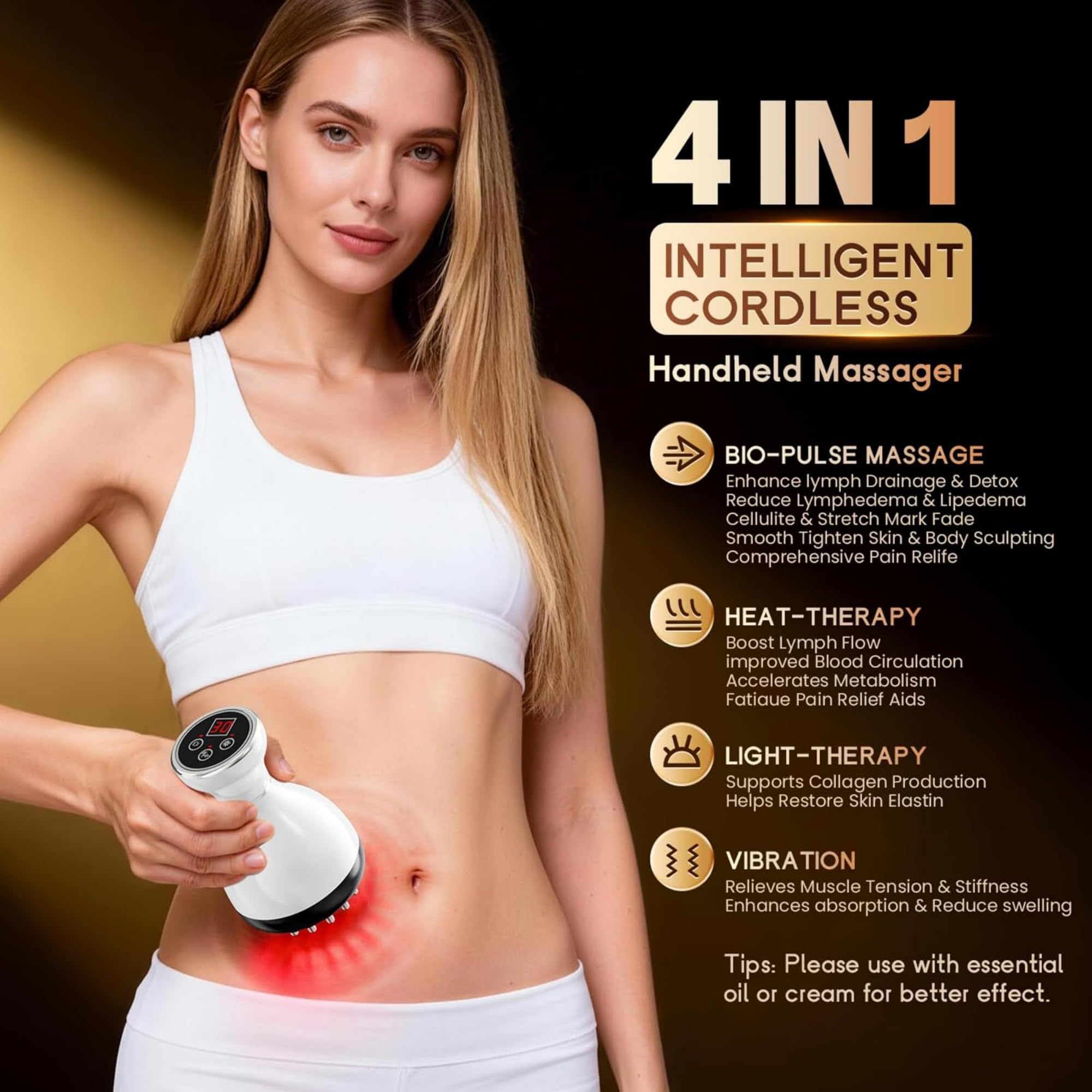 Masajeador De Drenaje Linfático Y Herramienta De Masaje Anticelulítico, Aparato Modelador Corporal Con Microcorriente, Luz Roja, Calor Y Vibración Para Piernas, Brazos Y Abdomen