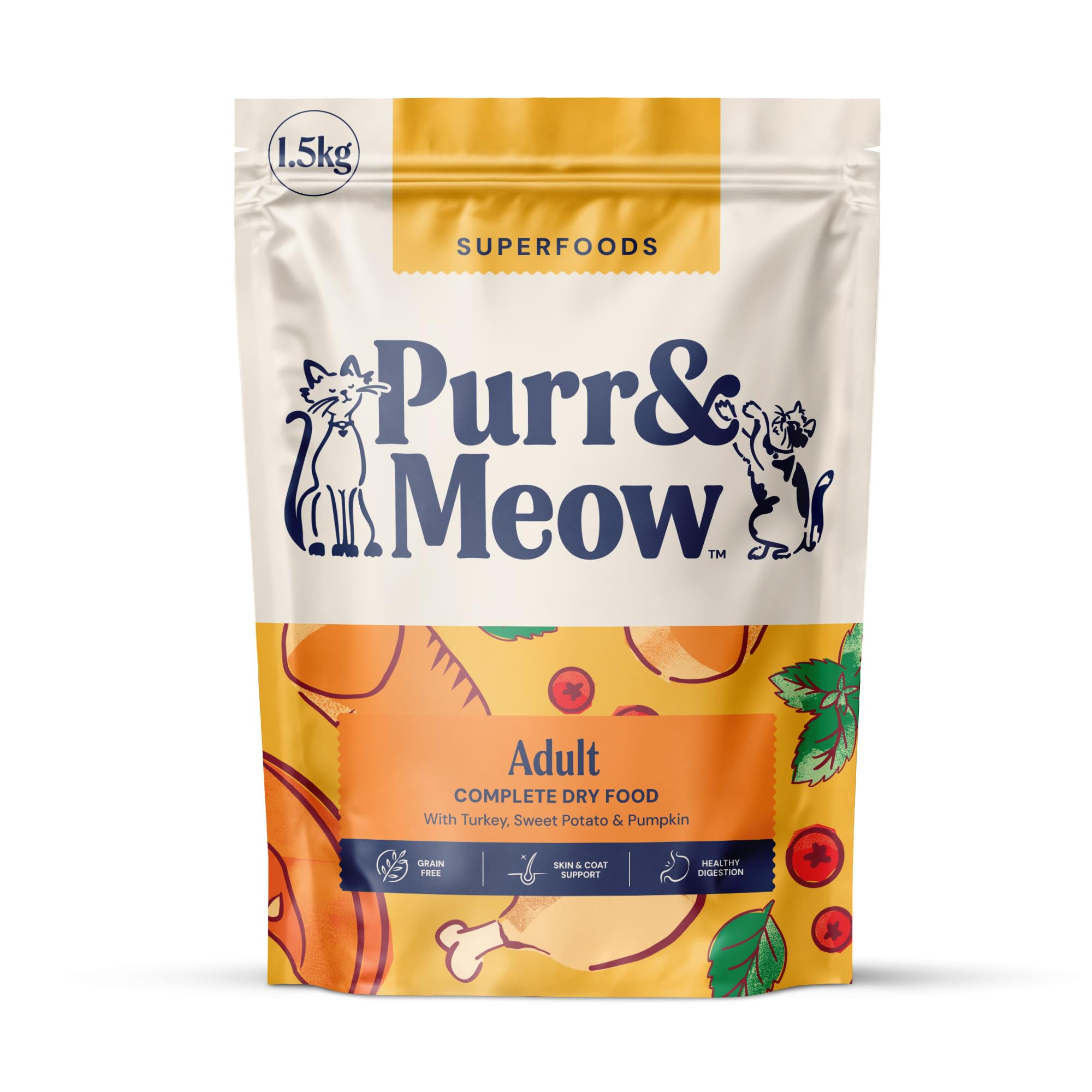 Purr & Meow - Adult Cat Superfood Complete Dry Cat Food, Turkey, 1.5kg