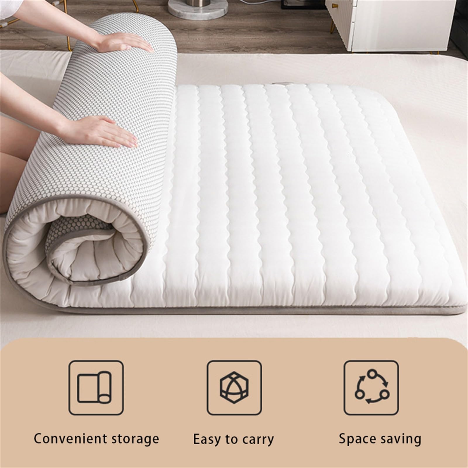Materasso futon giapponese grigio pieghevole e arrotolabile comodo letto per campeggio e ospiti 200 x 220 cm cuscino portatile per viaggio