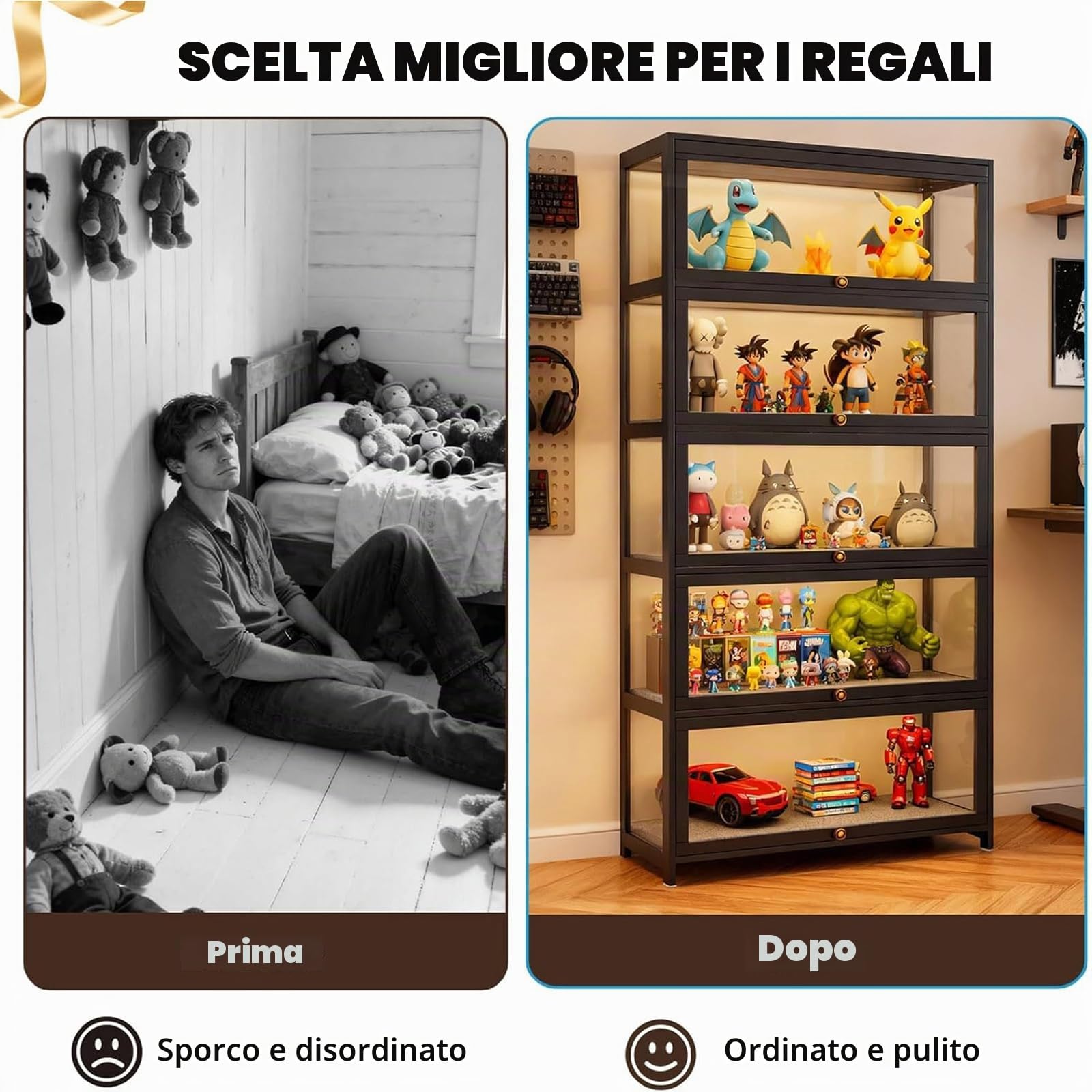 Vetrina con ante in vetro acrilico, 5 piani da collezione organizer per giocattoli, ufficio, sala giochi, soggiorno ﻿ (nero)
