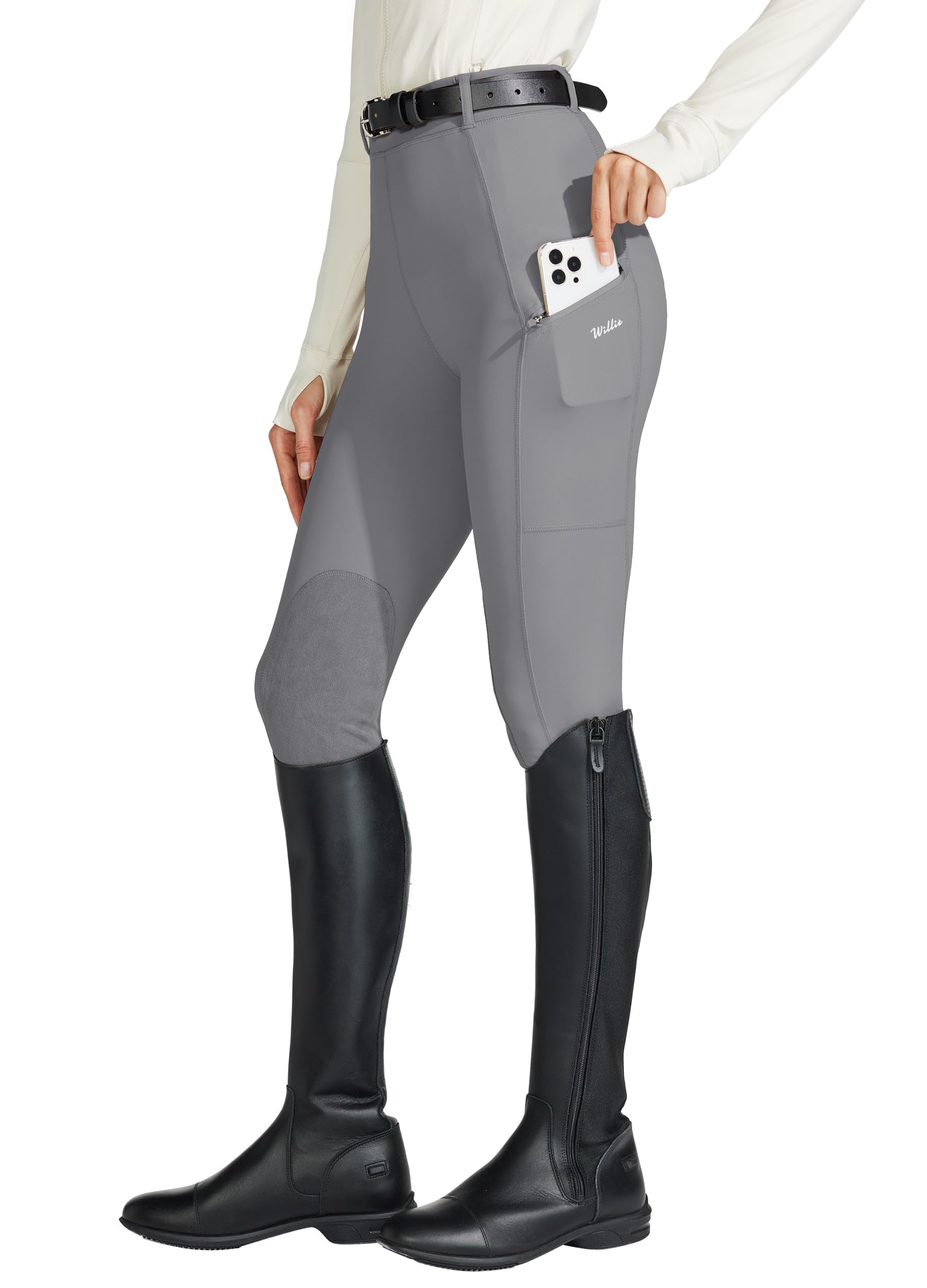 Willit Women's Horse Riding Pants Knee-Patch Equestrian Breeches Horseback Schooling Tights Zipper Pockets