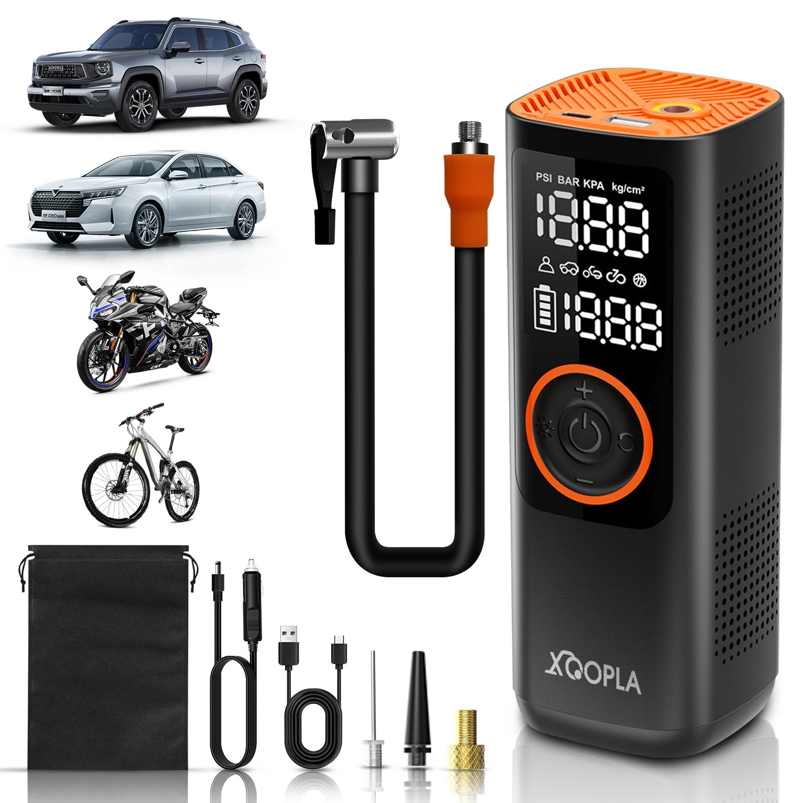 Xoopla Portable Car Tire Inflator 150PSI Air Compressor 7500mAh With Digital LCD Display 5 Modes Electric Pump for Bike Ball Motorcycle 28L/Min 7500mah