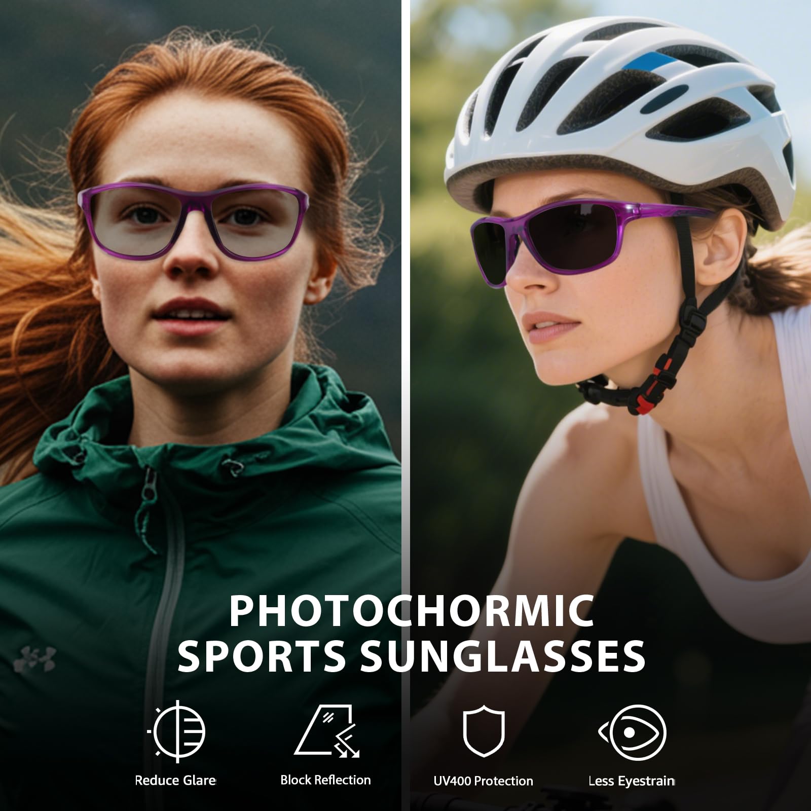 Myiaur Occhiali da ciclismo auto-tonici da donna, polarizzati, con protezione UV, occhiali da sole fotocromatici, per ciclismo, corsa e attività all'aperto