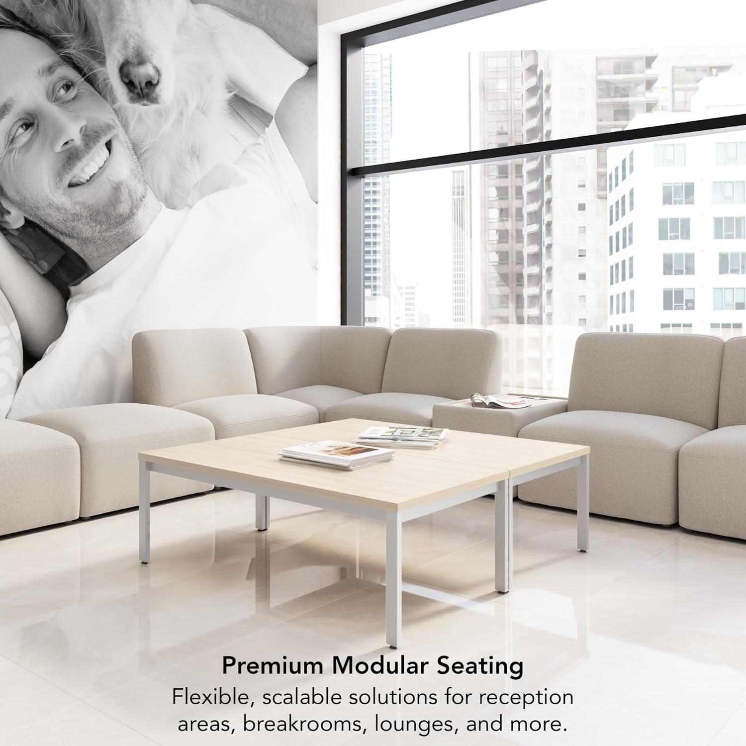 Bush Business Furniture Modular 2 Seater Sectional with Charging Station, Guest Seating for Lobby or Reception Area, Assemble Collection, Oat Fabric