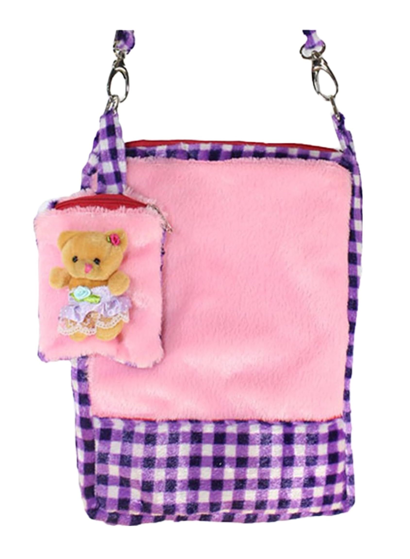 Tickles Cute Rectangular Stripe Design Soft Traveilling Bag For Kids Girls & Boys (Color: Pink Size: 28) 1