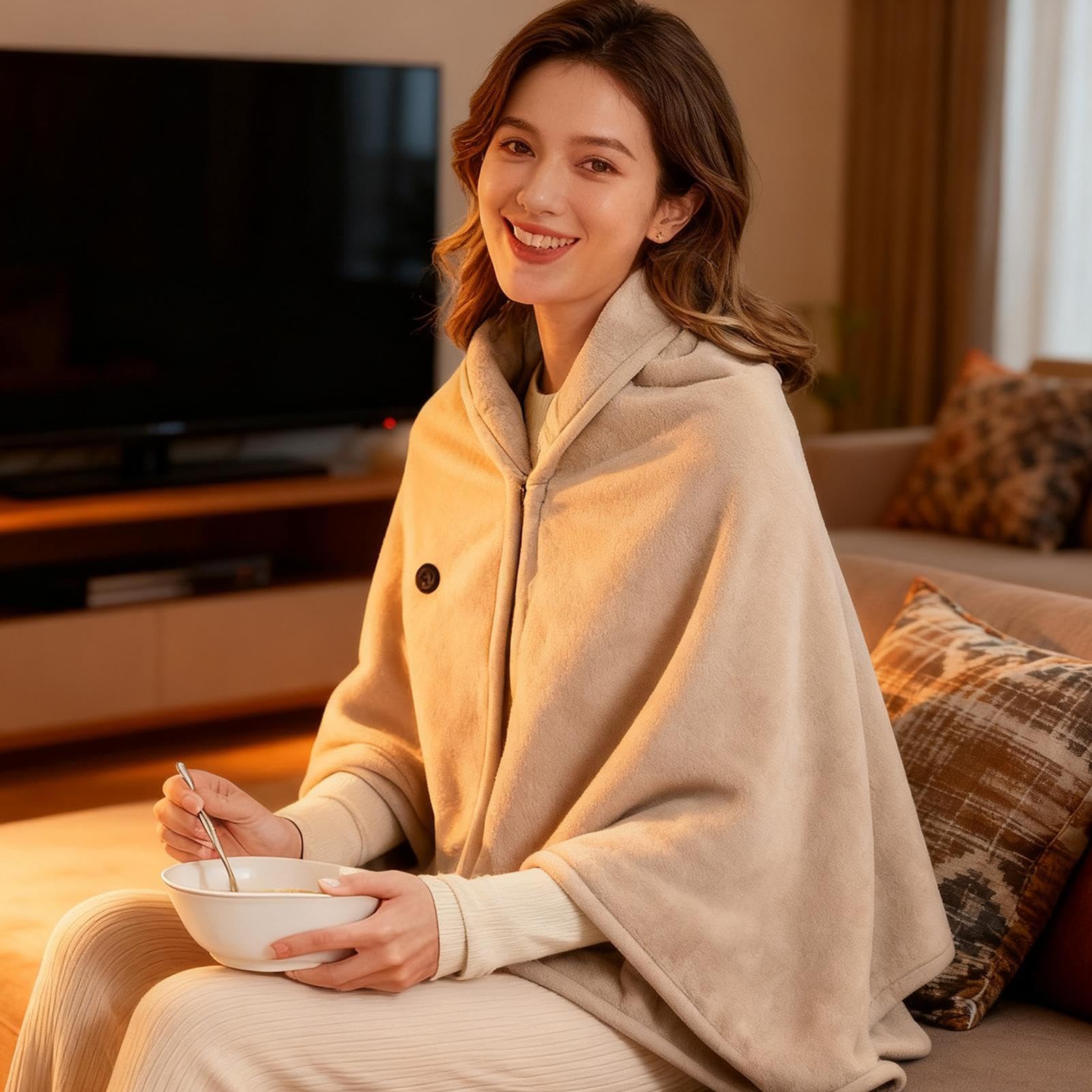 Coperta Da Lancio Riscaldante Indossabile Elettrico Ricaricabile USB | Coperta Riscaldante Senza Fili per Casa Equitazione Ciclismo Viaggio Campeggio Inverno Freddo Picnic All'aperto