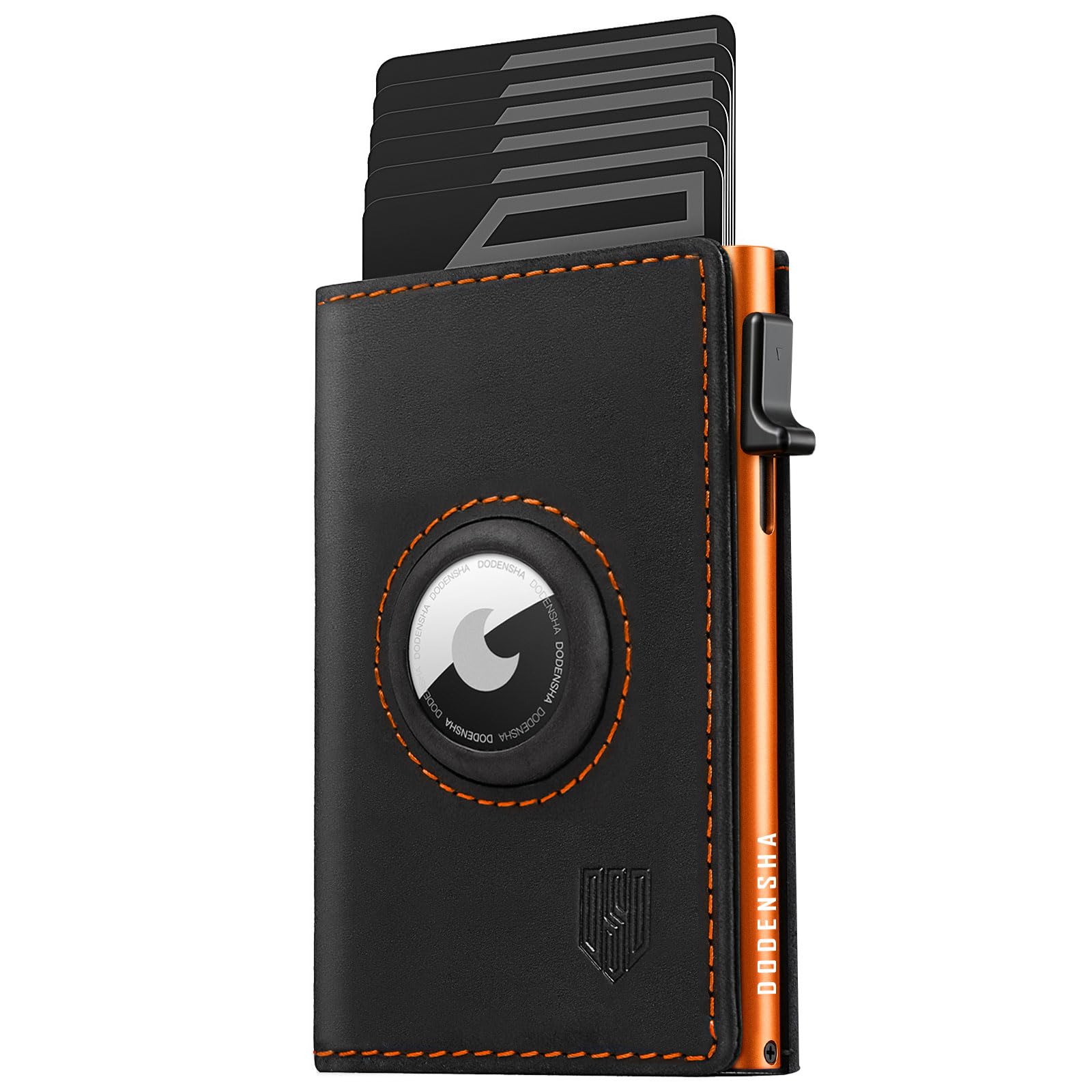 DODENSHA® MagSnap Airtag Wallet Herren mit RFID Schut I Kartenetui Herren I Smart Wallet Klein für 10+ Karten I Wallet mit Münzfach I Portmonee mit AirTag* Fach I Geldbörse Herren I SchwarzOrange