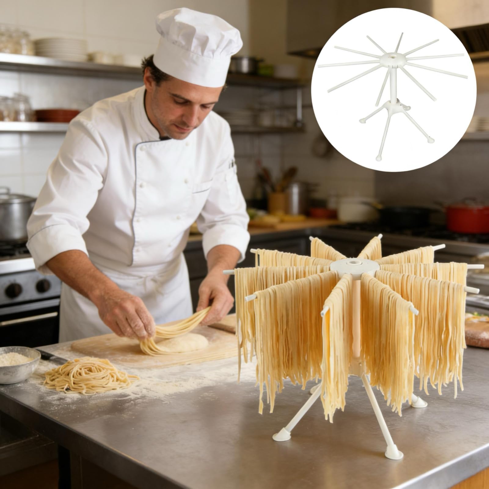 Séchoir à pâtes avec 10 barres transversales extensibles, machine à pâtes électrique, convient pour sécher les pâtes pesant jusqu'à 2 kg, support pliable pour le séchage, machine à pâtes