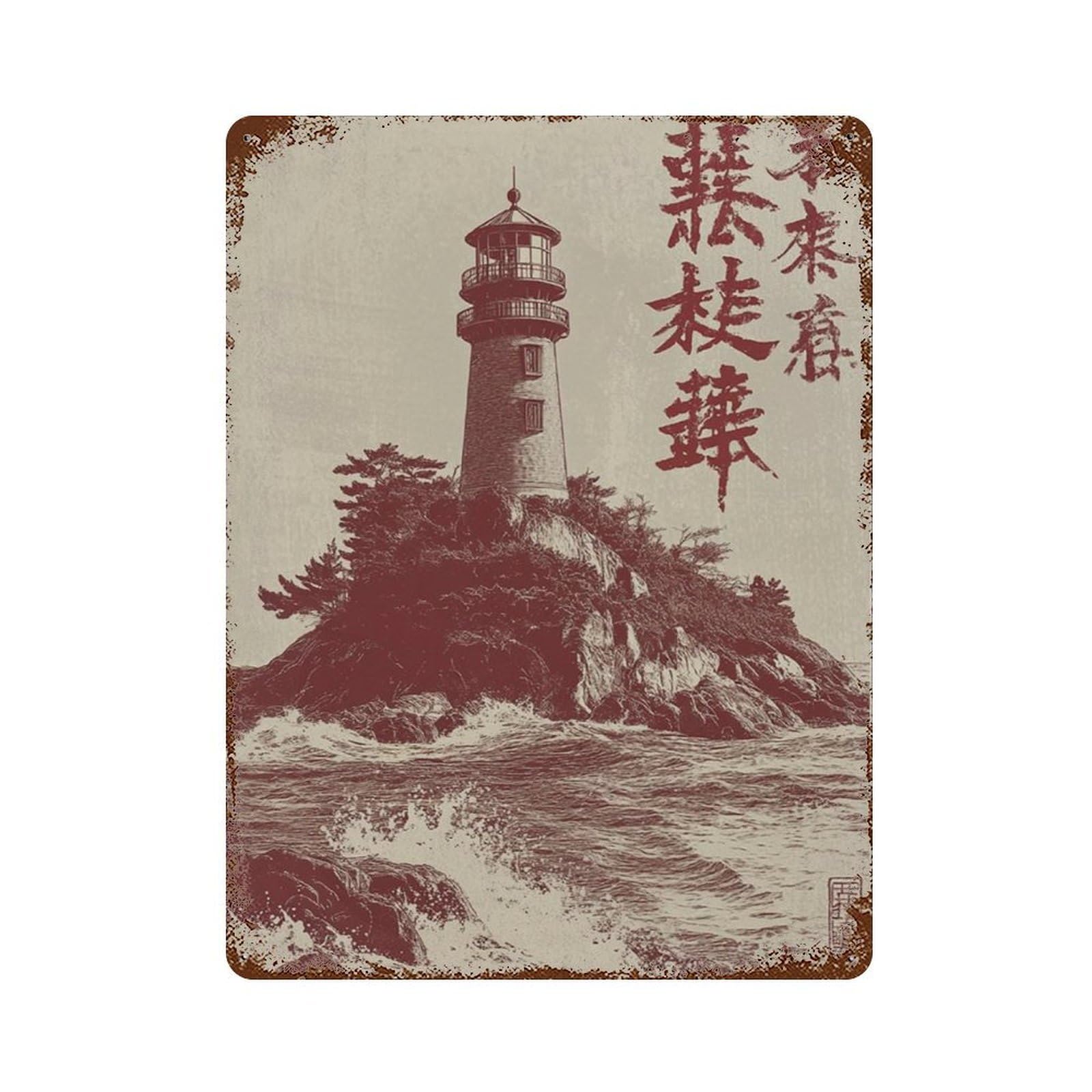 xiaoxiaoshen Lighthouse Coastal Seascape Ocean Red Minimal Maritime Work Wall Decor Art Metal Tin Poster Modern Home Decor Art Home Bar Shop Decorations Vintage Sign 40x30cm