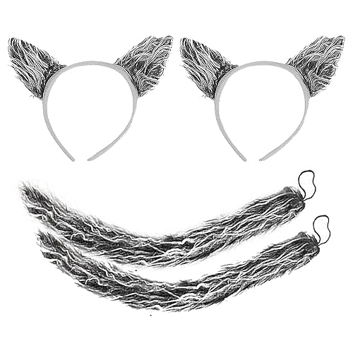 4 Pcs Wolf Costume Accessories With Fluffy Ears Headband, Furry