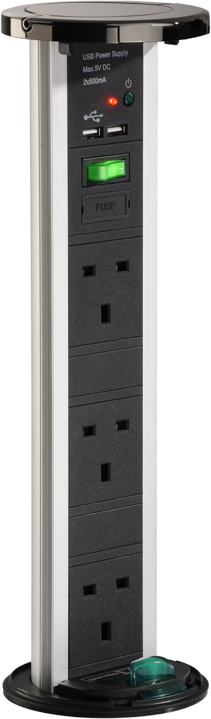 Sensio SE80050GM 2.5m IP54 3G Nickel PowerPod with USB - Black