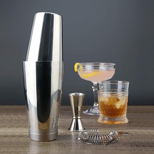 Miniatura 10 de PG Boston Cocktail Kit  Juego de coctelera de acero inoxidable de alta calidad, acabado brillante de 30 onzas, coctelera de 2 piezas, kit de camarero