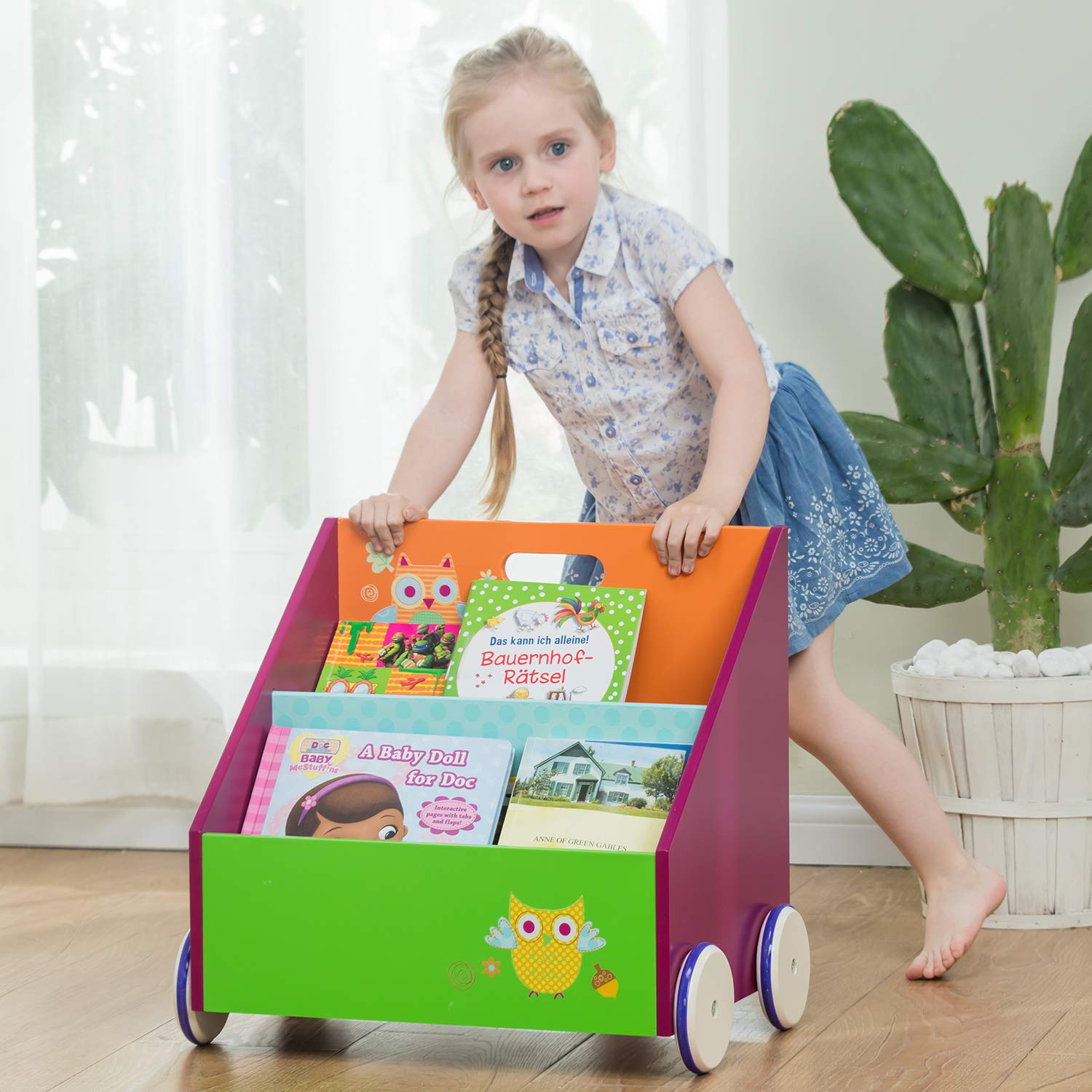 labebe Children's Bookcases, Small Wooden Bookshelf with Wheels, 2in1