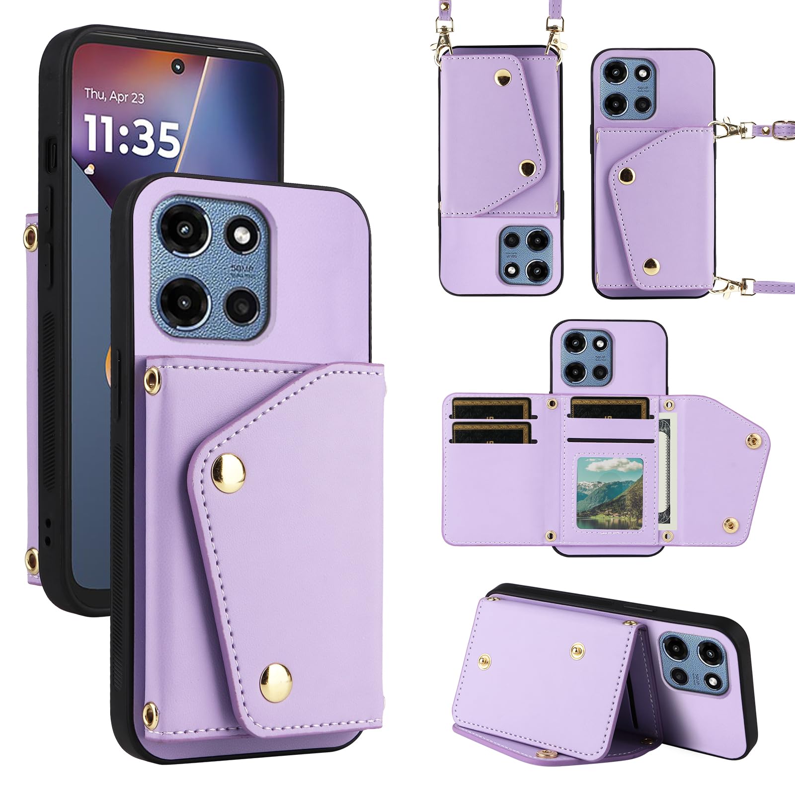 Dibosom Luxury Wallet Case for Motorola Moto G 5G 2025 with 5 Card Slots Thin Slim Flip Purse & Shoulder Strap,PU Leather Credit Card Holder Stand