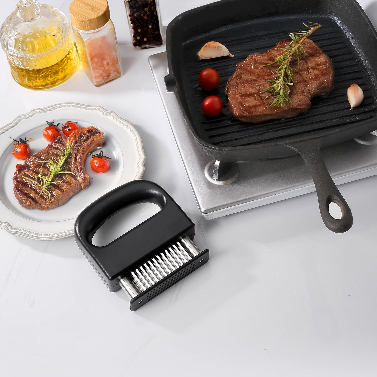 MANJIA Meat Tenderizer Stainless Steel Ultra Sharp 48 Blades Hand Held Meat Tenderizer Needle Tool, Kitchen Cooking Tool for Tenderizing Chicken, Steak, BBQ