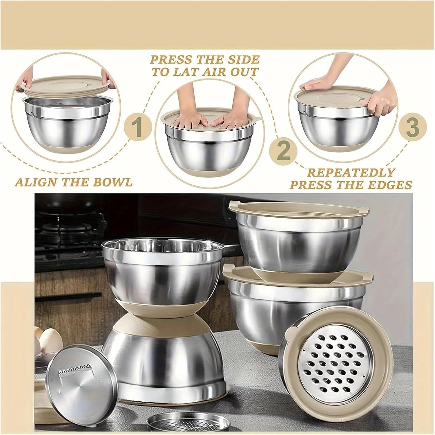Mixing Bowls With Airtight Lids Set, With Attachments, Gadgets