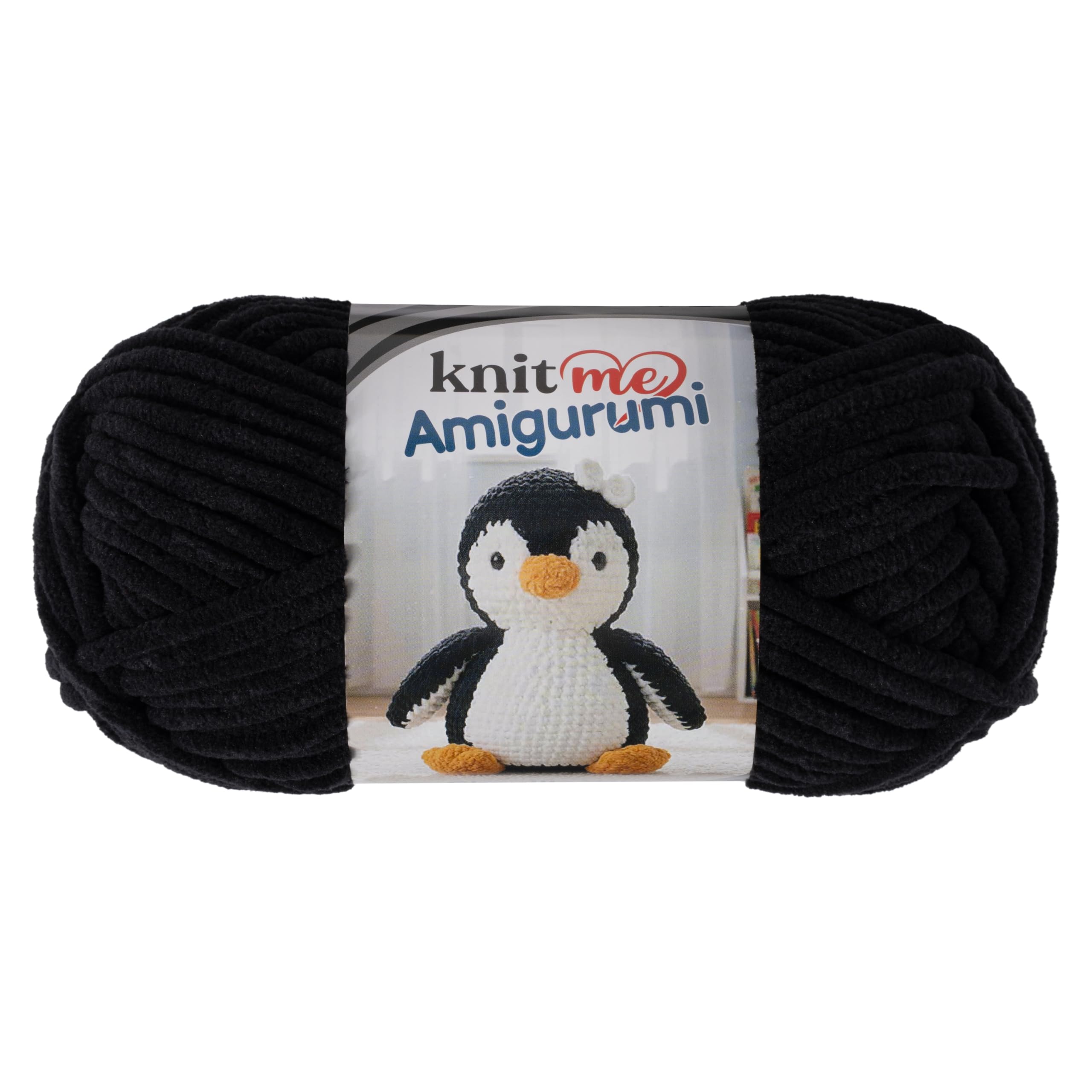 Knit Me Amigurumi Velvet Chenille Yarn, Chunky Yarn for Crochet, 50g/55m Super Soft Polyester for Teddies, Plush Toys and Blankets, EN71-3 and Oeko-Tex Certified, 5.5mm Hook (Black)