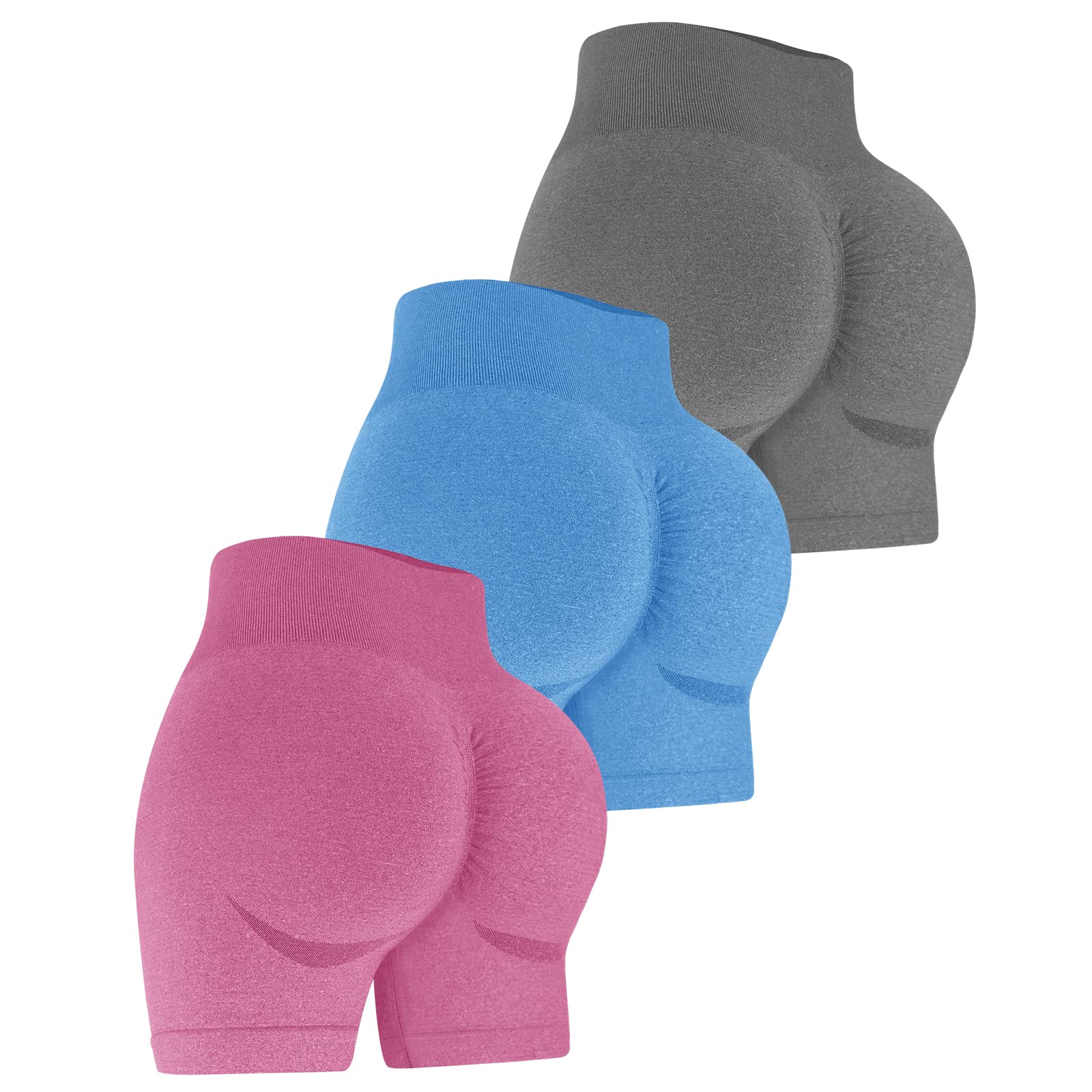 TDIFFUN Womens Workout Shorts Yoga Sets 3 Piece Seamless High Waist Scrunch Smile Booty Gym Running Biker Shorts Butt Lifting