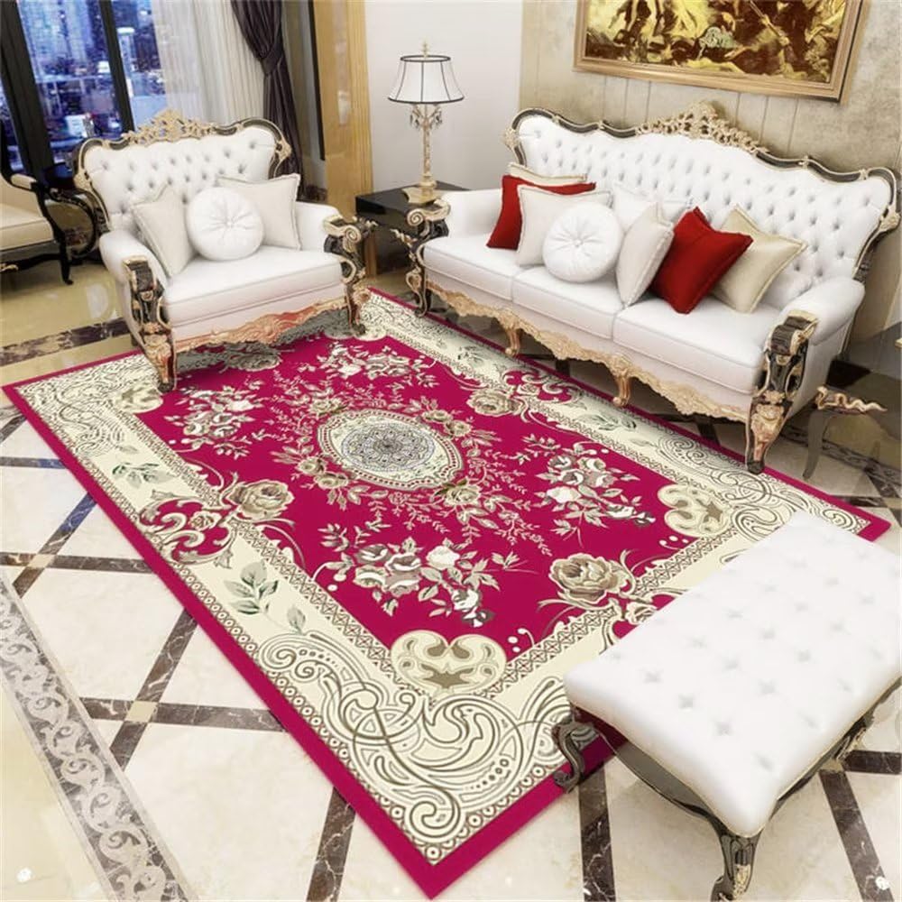 Tapis de salon pourpre géométrique floral 140x200cm pour chambre de fille et balcon