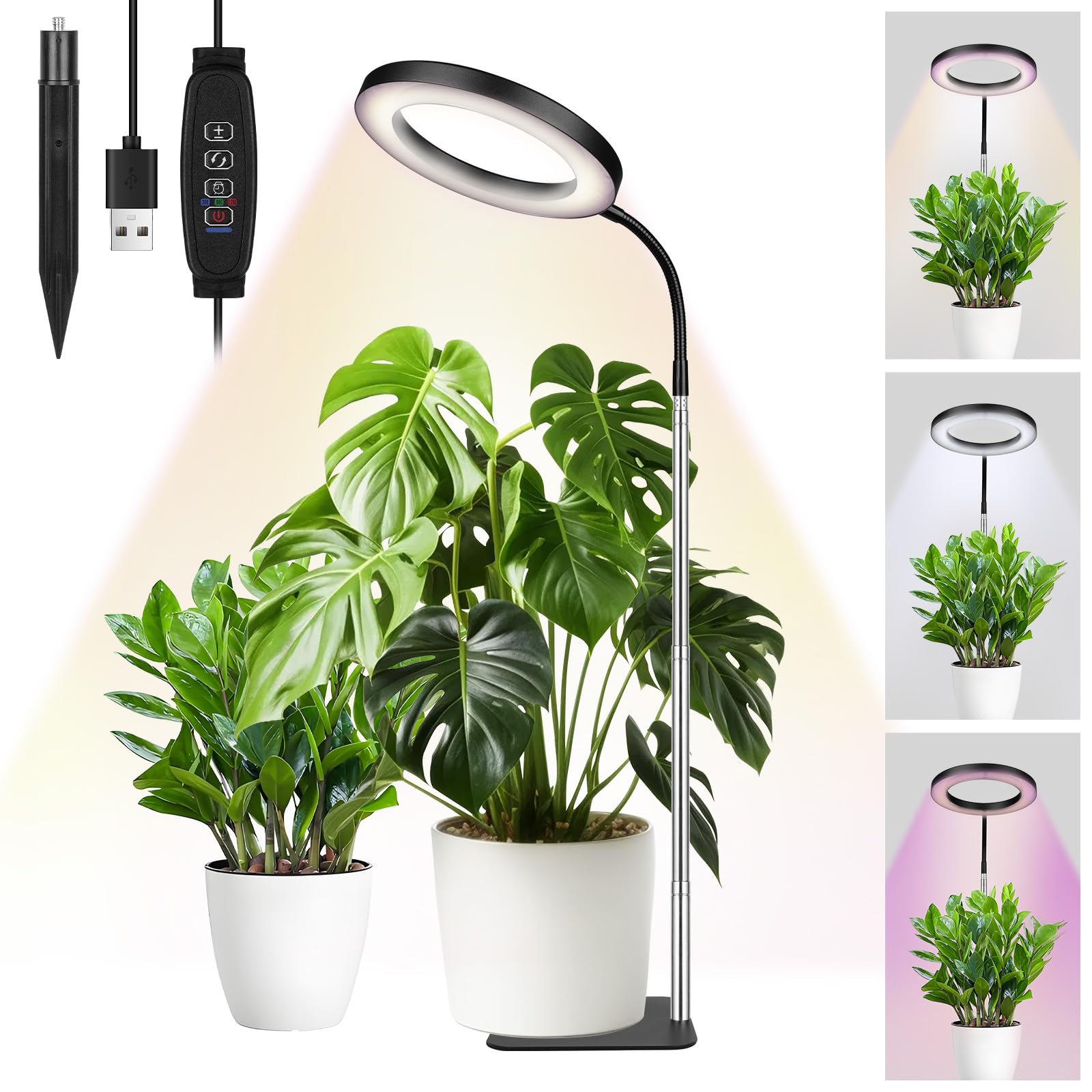 APXEL Grow Lights for Indoor Plants, 72 Full Spectrum LED Floor Plant Light with Stand, 3 Color Modes Grow Lamp, 3/9/12 Timer, 10 Level Dimmable, 30-160cm Adjustable Height [Energy Class F]