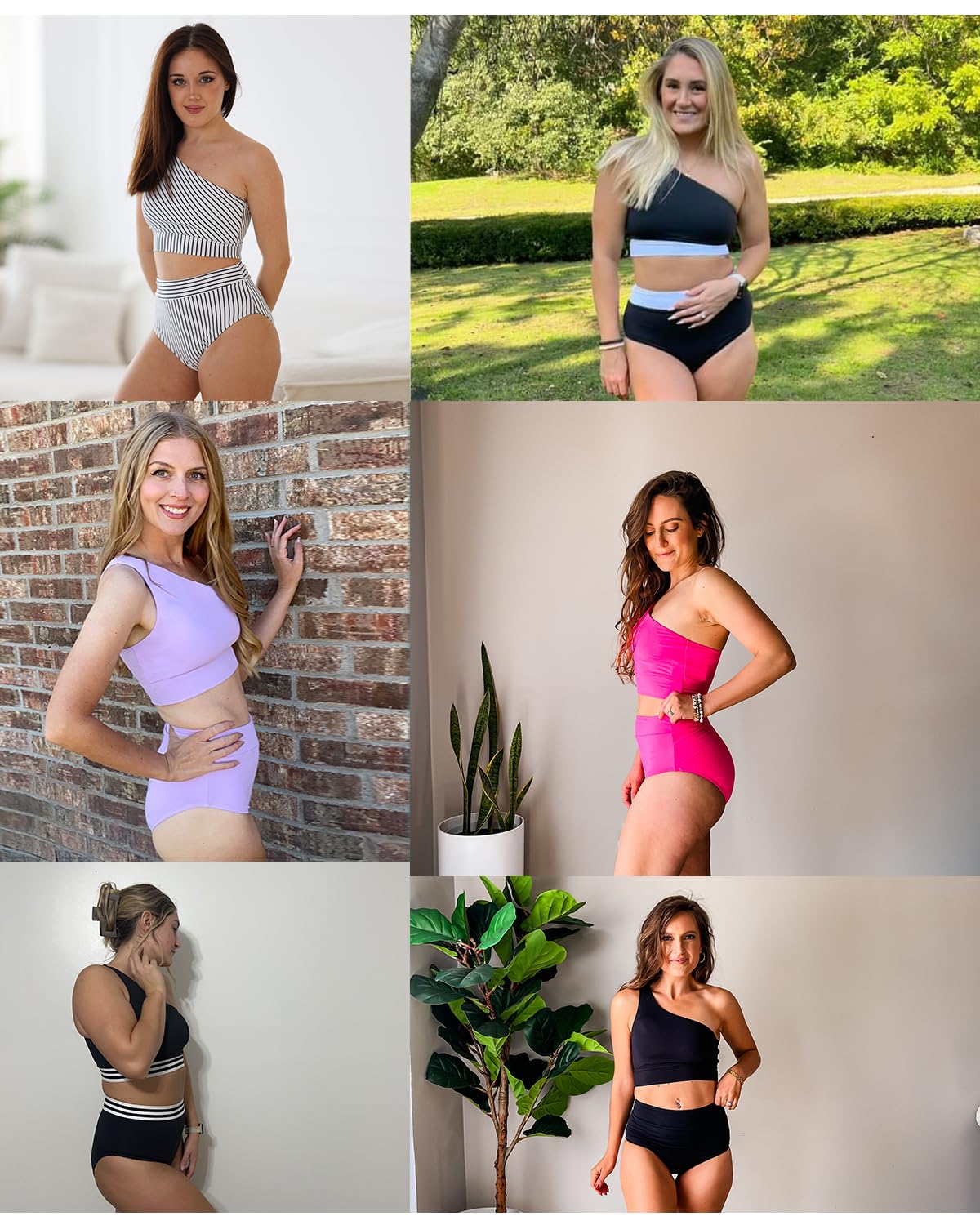 Holipick Damen-Bikini-Set, eine Schulter, hohe Taille, zweiteiliger Badeanzug, Bauchkontrolle, volle Abdeckung, Bademode | Herausnehmbare Pads, vollständige Abdeckung, vollständiges Futter, Bauchkontrolle, für Pool, Strand, Urlaub