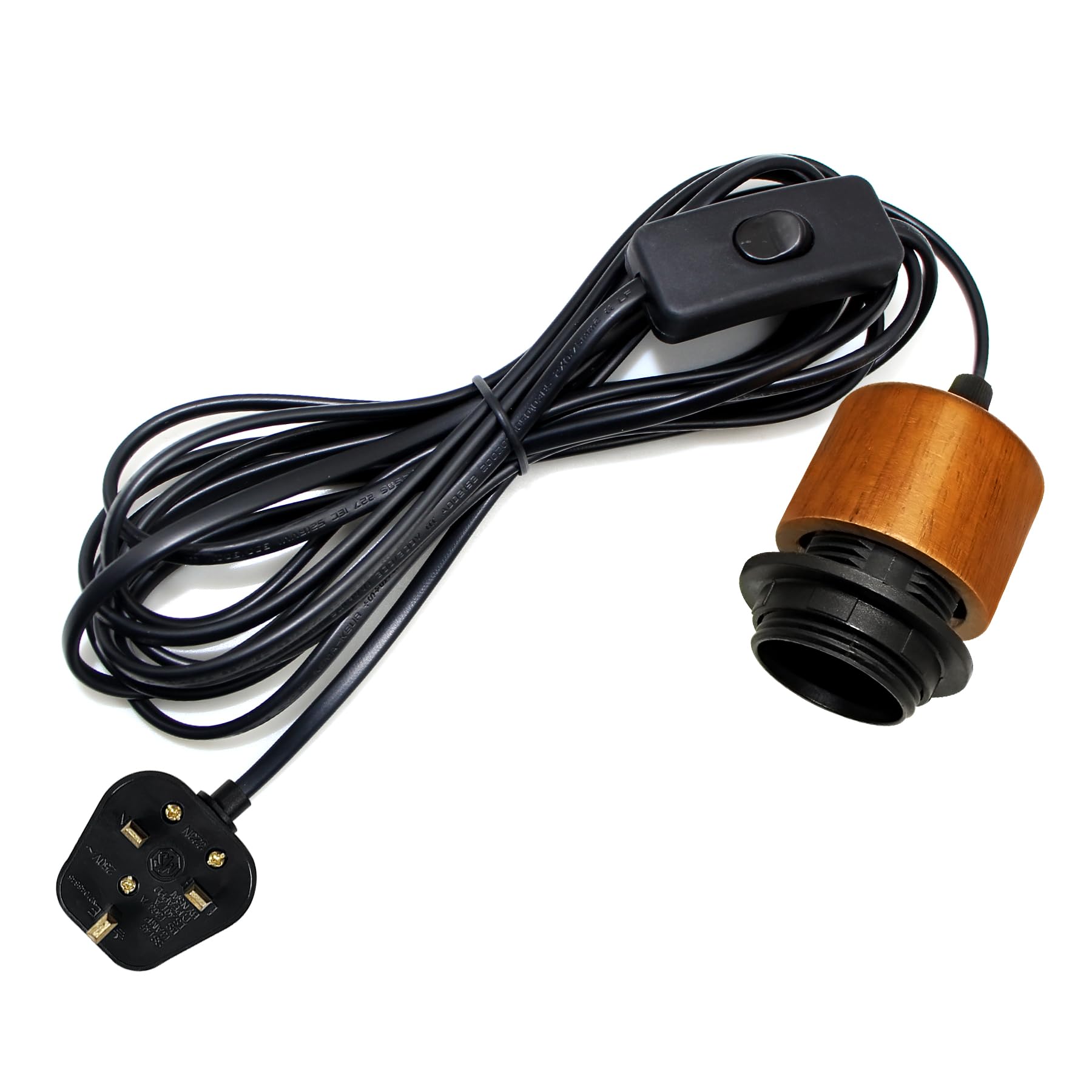 Plug in Pendant Light, 5M Light Cable with Switch and Plug, E27 Lamp Holder with On/Off Switch, Plug in Ceiling Light, Vintage Hanging Light Fitting for Indoor Creativity, DIY Lampshade Kit, Brown
