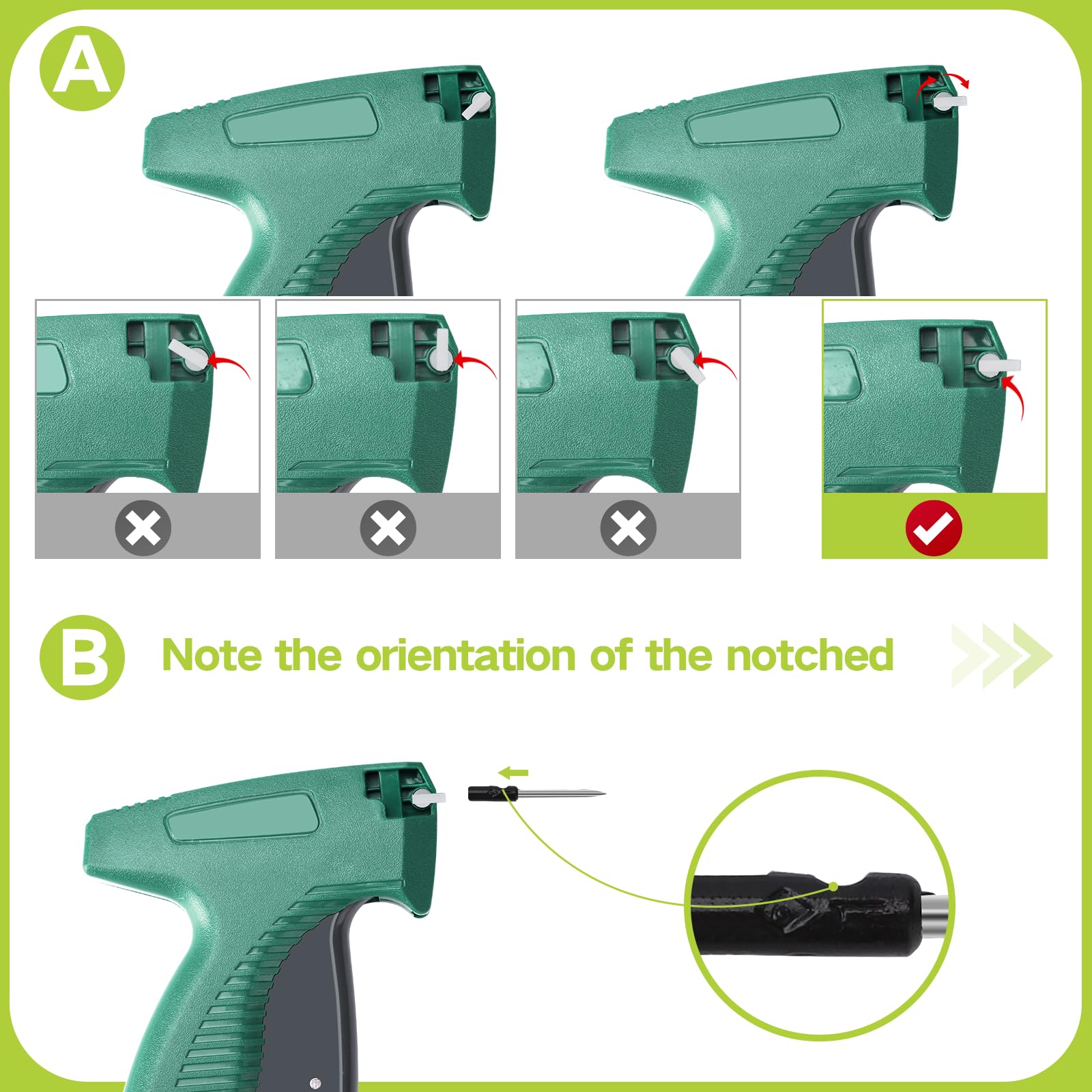 Kleidung Tag Gun Kit mit feinem Nadelstich, Aufbewahrungskoffer, 6 Mikronadeln, 1008 weiße Mikroverschlüsse, Mini Stitch Tag Gun Aufsatz für Zuhause, Geschäfte, Lager (Grün)
