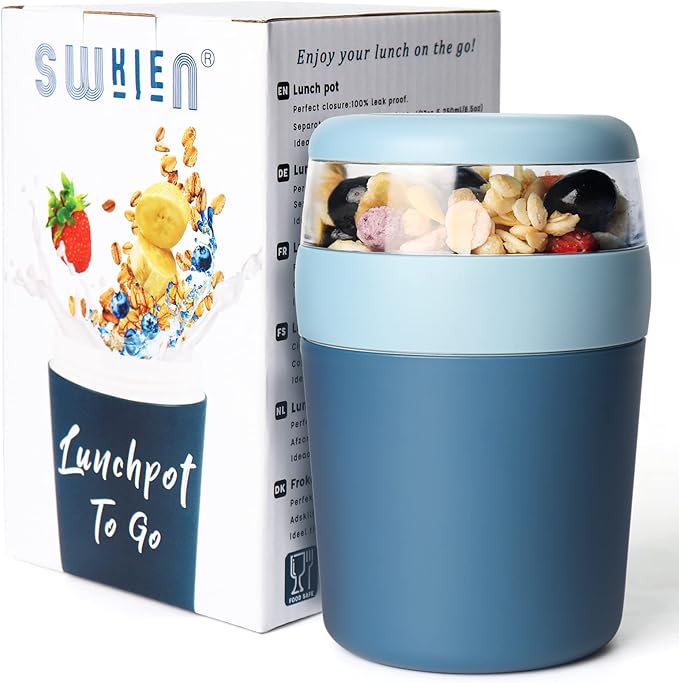 Swkien Yoghurt Pots，Breakfast pots on The go with Spoon，LeakProof