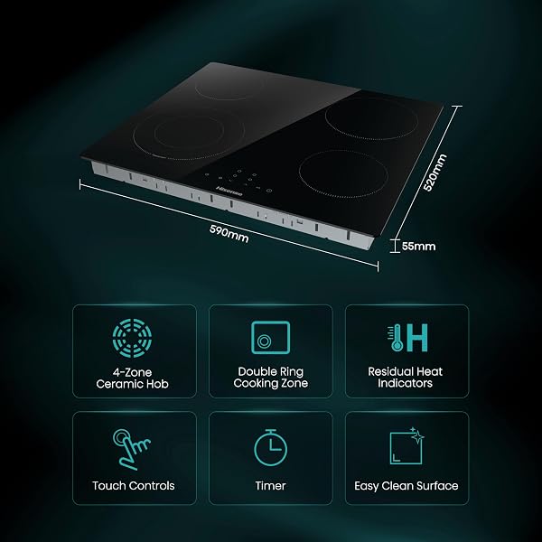 Hisense E6422SC Built-in 60cm Electric Ceramic Hob with Child Lock, Touch control, Timer Function - Black 6400W - 2