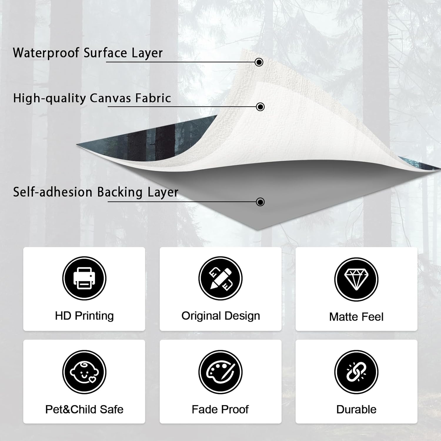 Zeeko Foggy Forest Wall Murals Peel and Stick 148" Wx 98" H Misty Woodland Tree Self Adhesive Renter Friendly Wallpaper for Bedroom Living Room