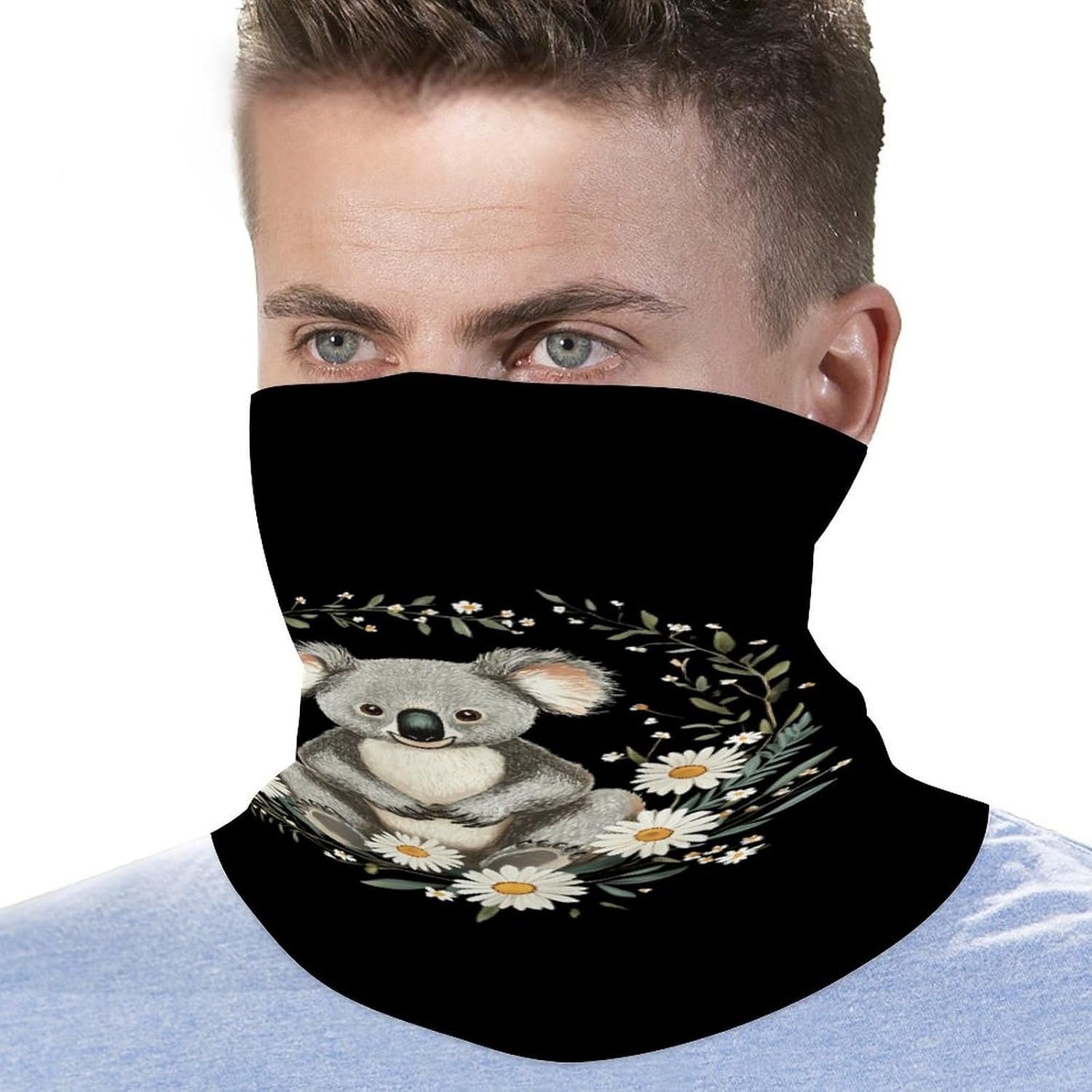 Koalas Daisies Flowers Neck Gaiter Windproof Face Mask Bandanas for Men Women Cold Weather Scarf