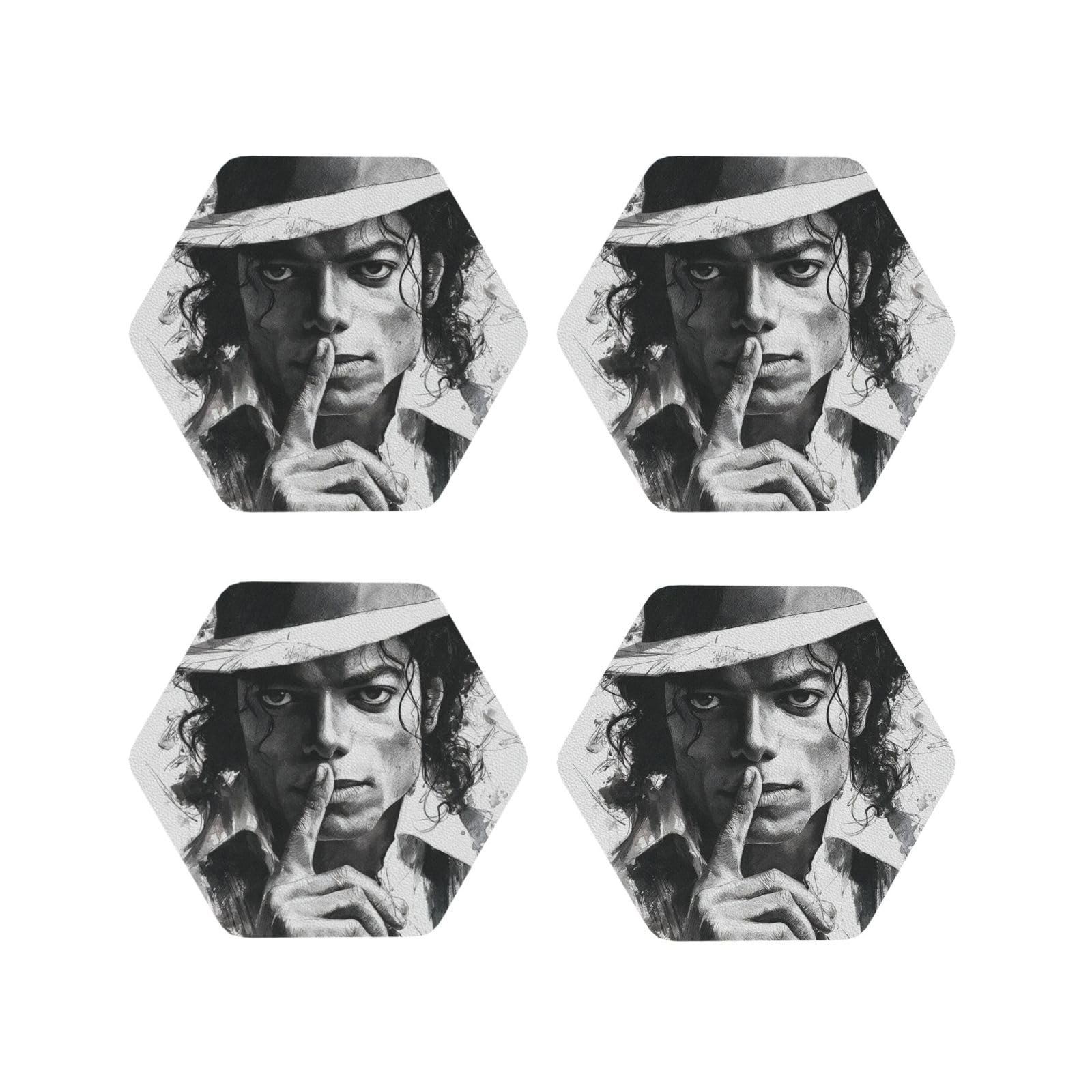 Coasters Set of 4 Round Leather Coaster Quick-Dry Drink Michael Jackson Coasters for Desk Absorbent Mugs Pads Tabletop Protection Pad Heat Resistant Coffee Cup Mat for Kitchen Bar