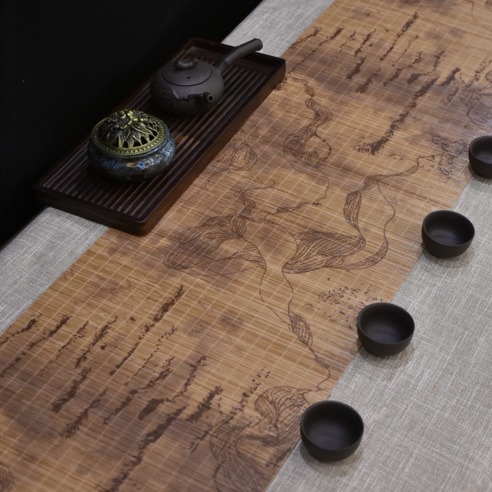 Chemin de Table en Bambou Naturel, Napperons/sous-Verres rétro en Bambou, Cadeaux Uniques for Mariage/Bonne Nouvelle Maison/dîners(12" x 98" (30cm x 250cm))
