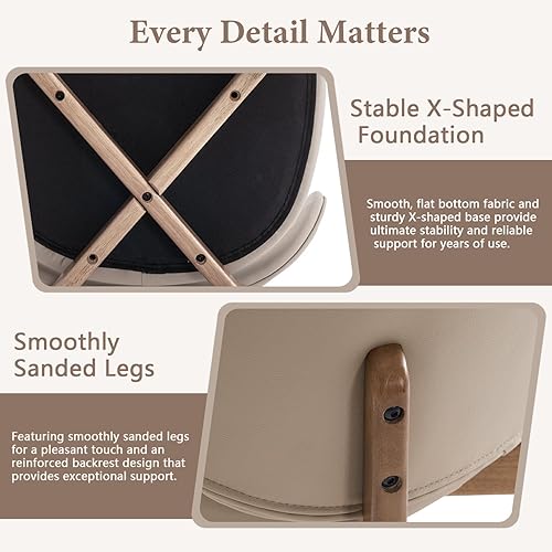 Miniatura 4 de YOUNUOKE Juego de 4 sillas de comedor tapizadas, silla moderna de piel sintética para comedor con patas de madera, respaldo ancho y cómodas sillas