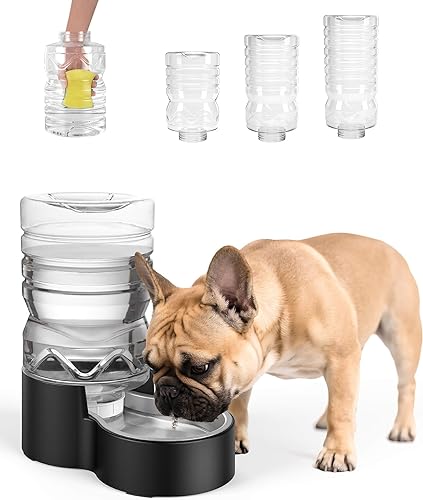 Dispensador automático de agua para perros de 1.7 galones. Boca ancha para una fácil limpieza a mano. Tazón de acero inoxidable extraíble recarga