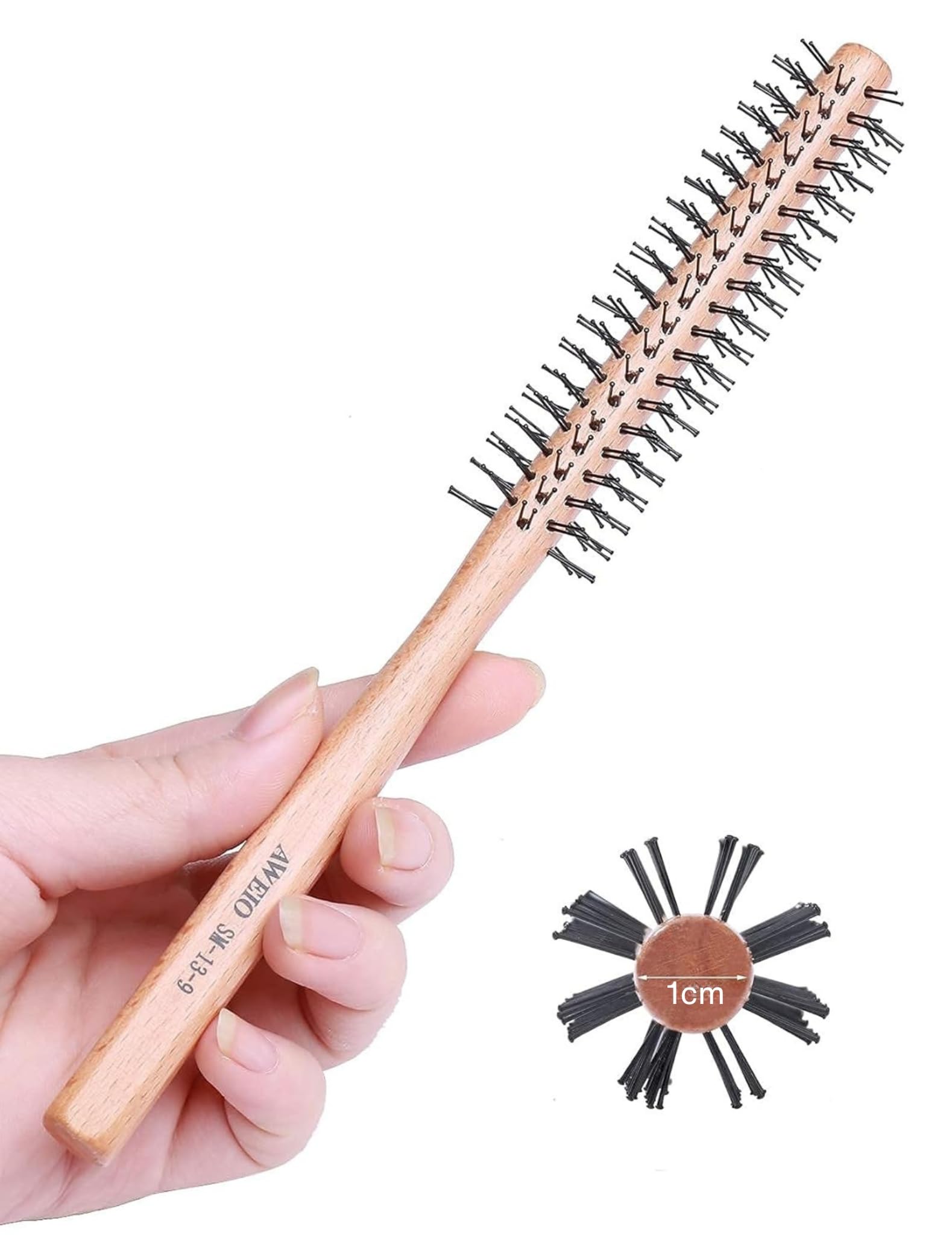 Schwarze Runde Haarbürste Mit Holzgriff – Nylonborsten Für Volumen & Glätte