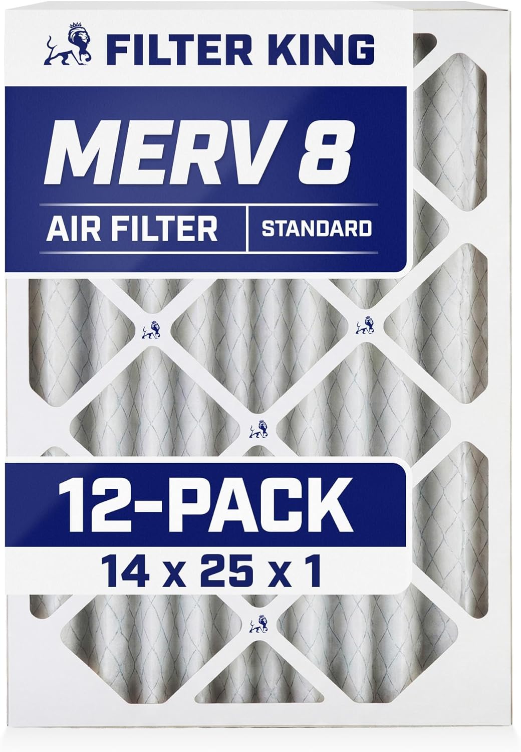 Filter King 14x25x1 | 12-PACK | MERV 8 | HVAC Pleated AC Furnace Filters | MADE IN USA | Actual Size: 13.75 x 24.75 x .75"