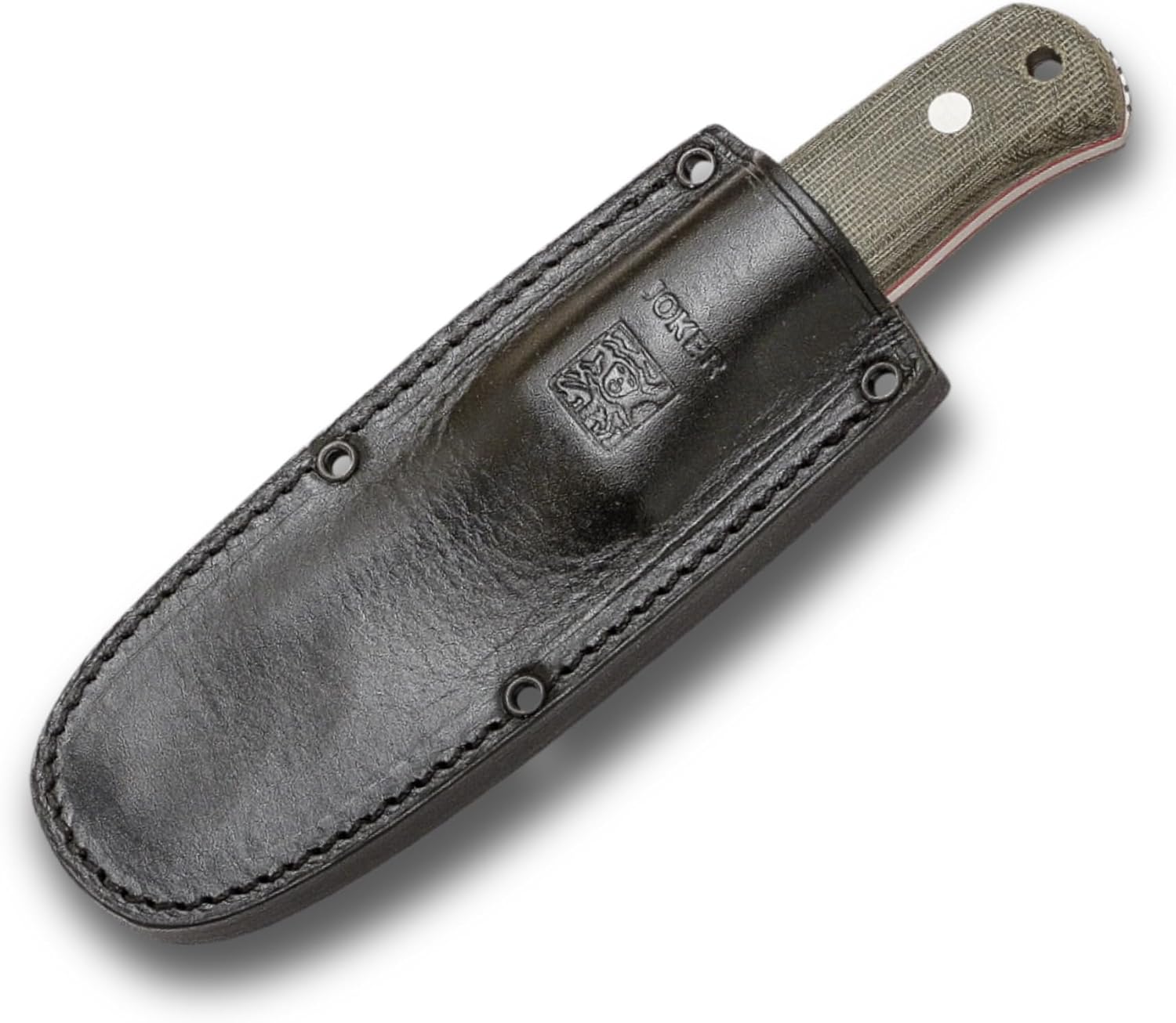 Joker Erizo TS2 CV142 Survival Knife – 3.7'' N695 Steel Blade, Green Canvas Micarta Handle, Leather Sheath – Outdoor Tool for Hunting, Fishing, Camping & Hiking
