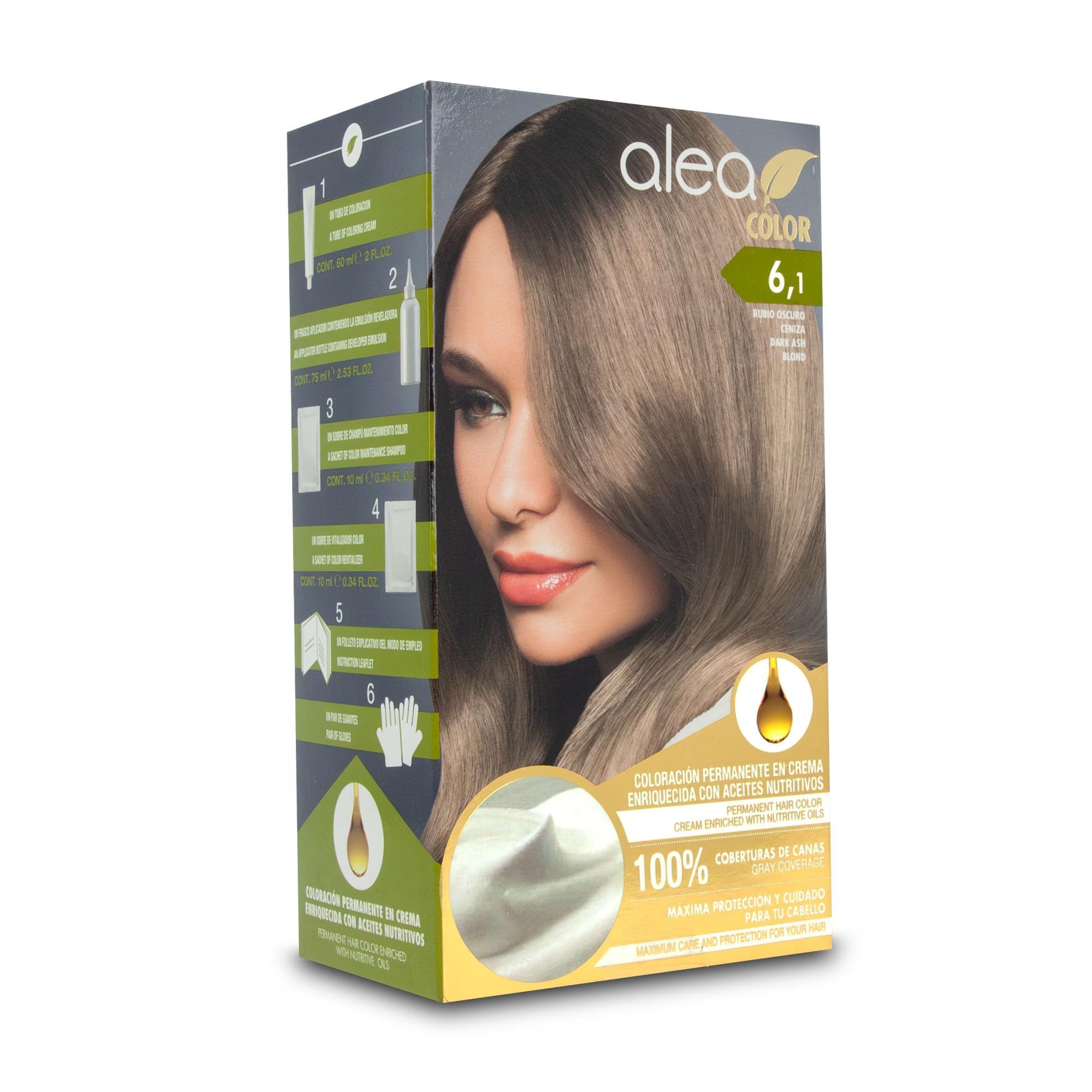 ALEA - Tinte Pelo Mujer - Alea Color - Nº 6.1 K - Color Rubio Oscuro Ceniza - Coloración Permanente en Crema - con Aceite de Argán y Macadamia - Cobertura de Canas - Máxima Protección y Cuidado