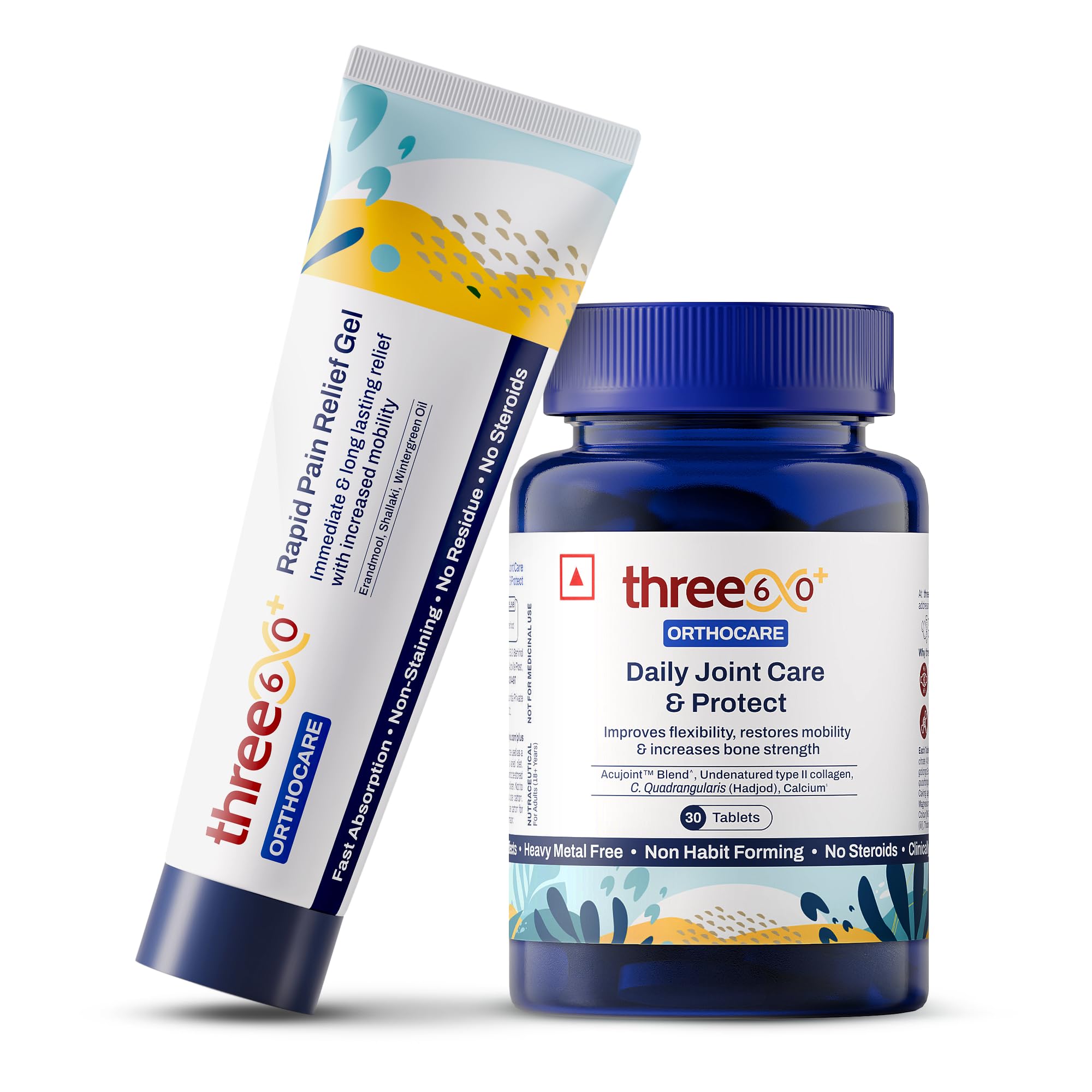 three60+ Daily Joint Care & Pain Relief Combo (30 Tablets+50g Gel) | Improves Bone Strength, Promotes Cartilage Repair, Provides Immediate & Long-Lasting Pain Relief | Non-Habit Forming (B0D5RC42WS) Amazon Price History, Amazon Price Tracker