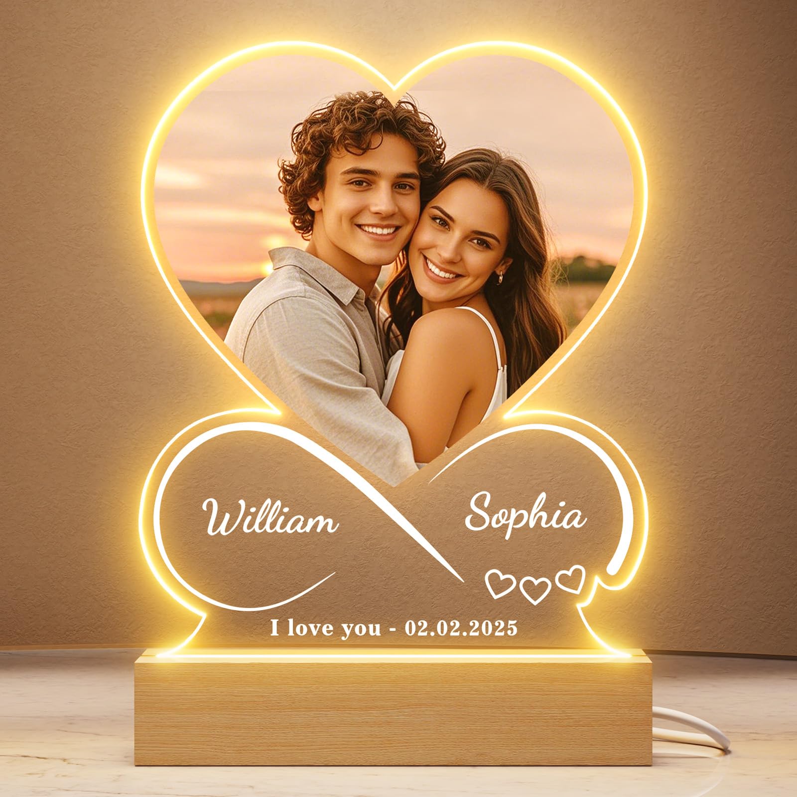 Personalised Photo Frame with Picture – Custom Gifts for Him or Her – Valentine’s Day Gifts for Boyfriend, Girlfriend, Husband or Wife – Anniversary or Birthday Keepsake