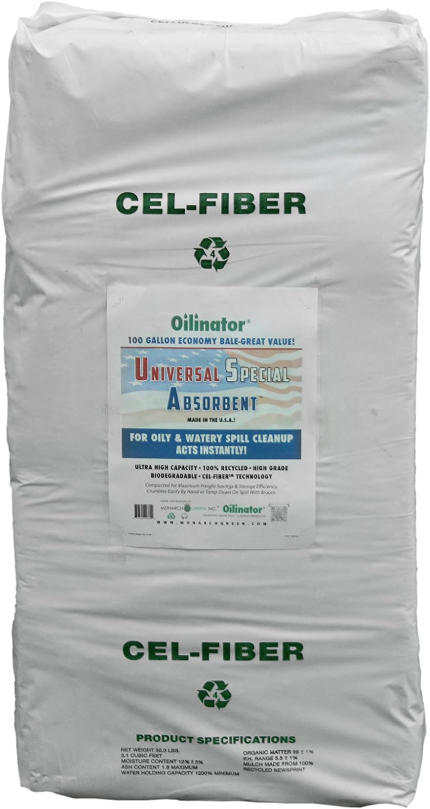 Oilinator OCF1BALE Cel-Fiber 100 Gal. Water and Oil Based Spill Absorbent