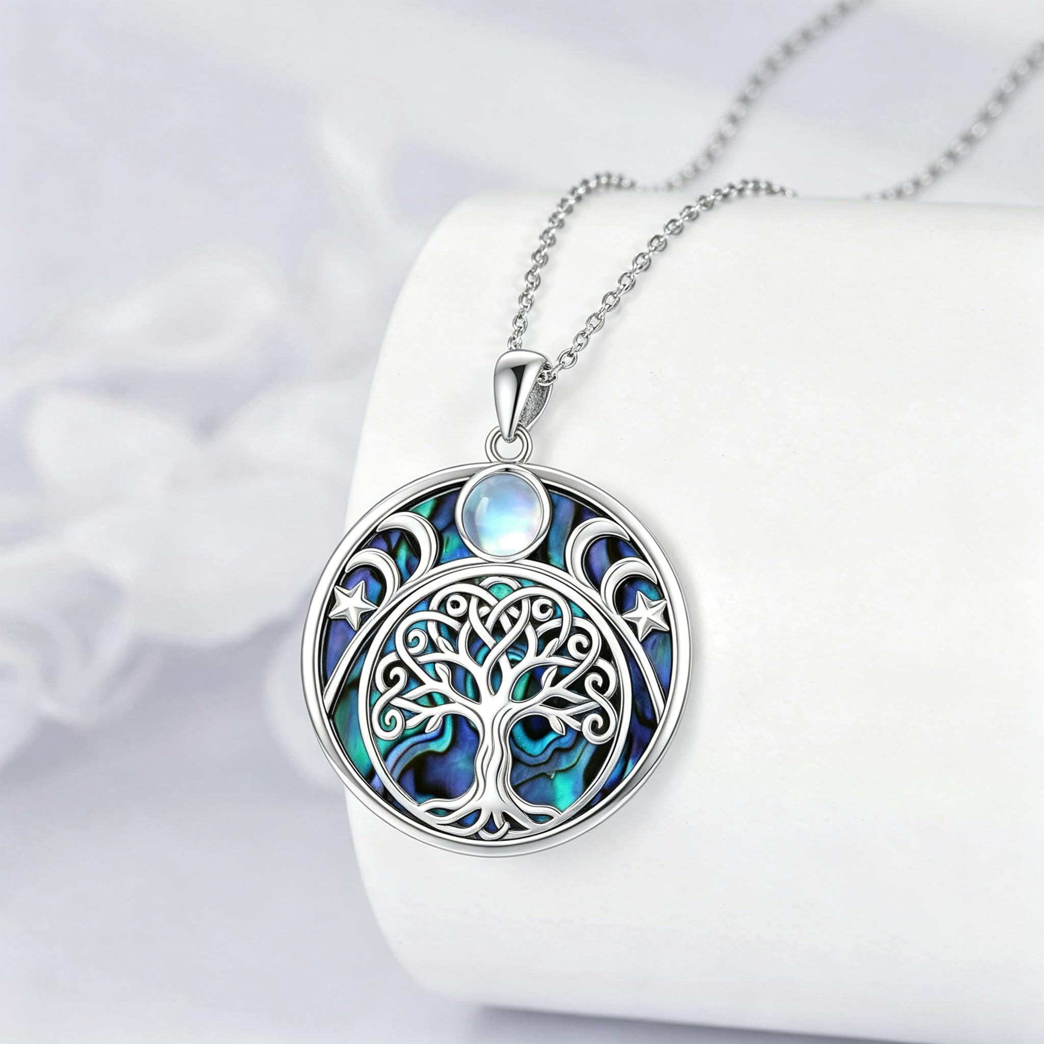 ROMANTICWORK Baum des Lebens/Kleeblatt/Wolf/Eule/Fuchs Anhänger Halskette 925 Sterling Silber Keltischer Knoten Schmuck für Damen Weihnachten Geburtstag