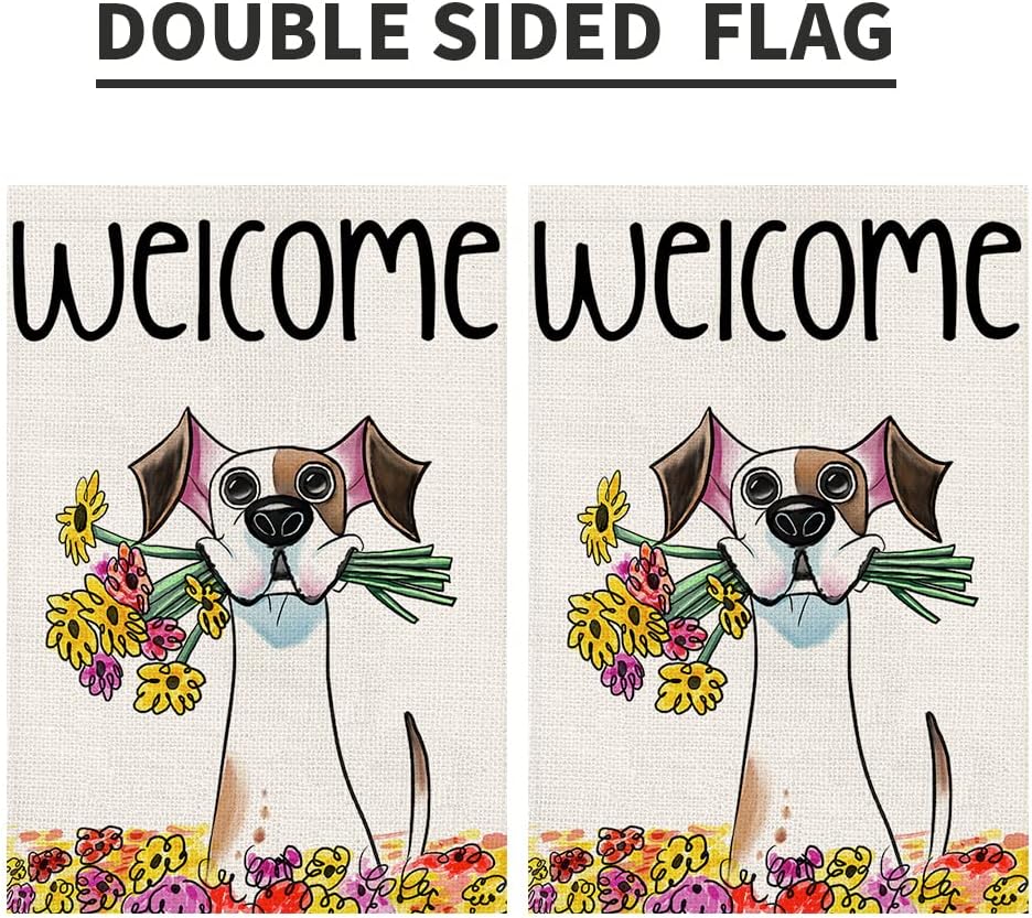 Welcome Spring Flower Garden Flag 12x18 Inch Double Sided Burlap Outside, Seasonal Floral Dog Sign Yard Farmhouse Outdoor Decor DF239 - Image 6