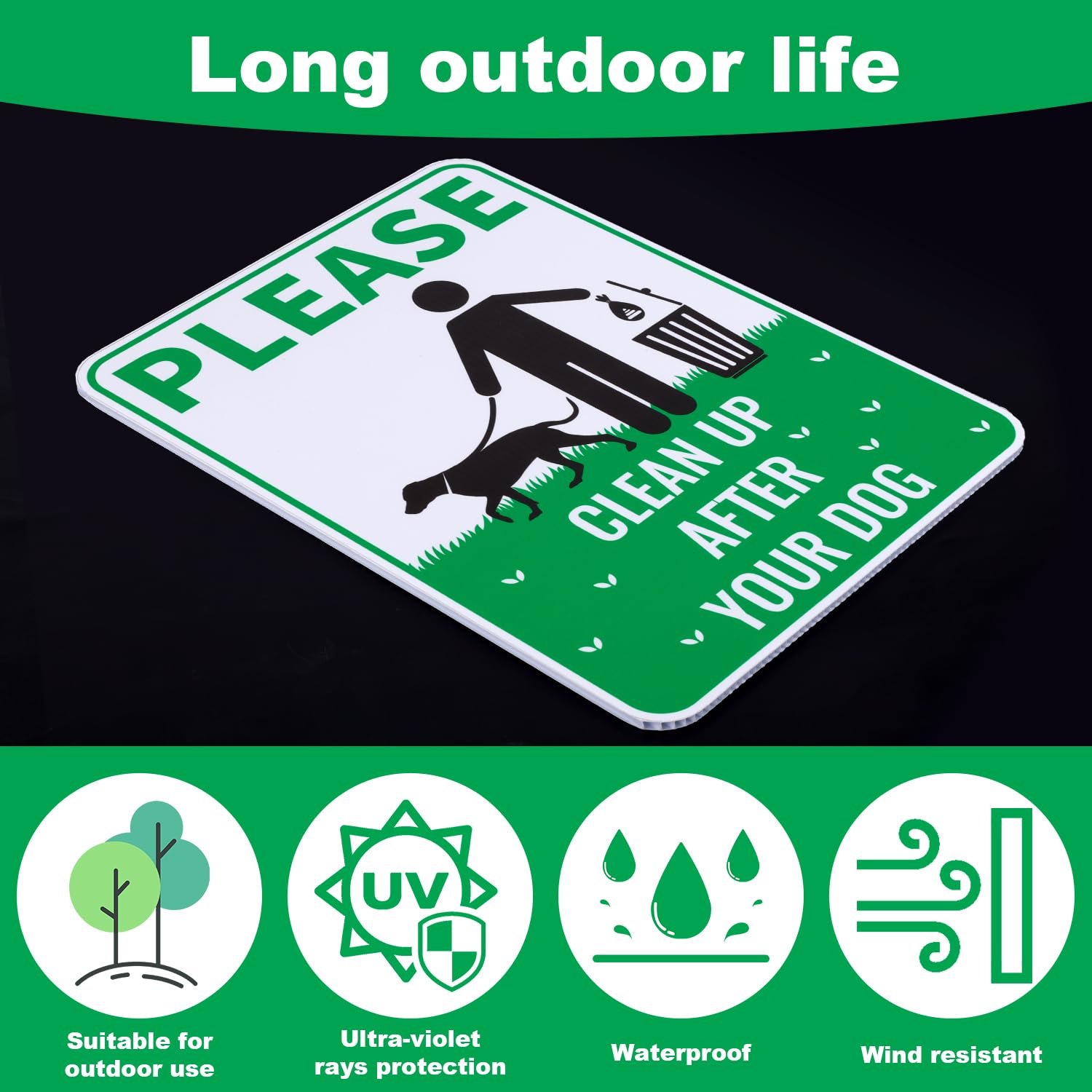 2 cartelli "Clean Up After Your Dog", 30,5 x 22,9 cm, impermeabili, senza sprechi, per cortile, promemoria amichevole per i proprietari di animali domestici senza fare pipì sul prato