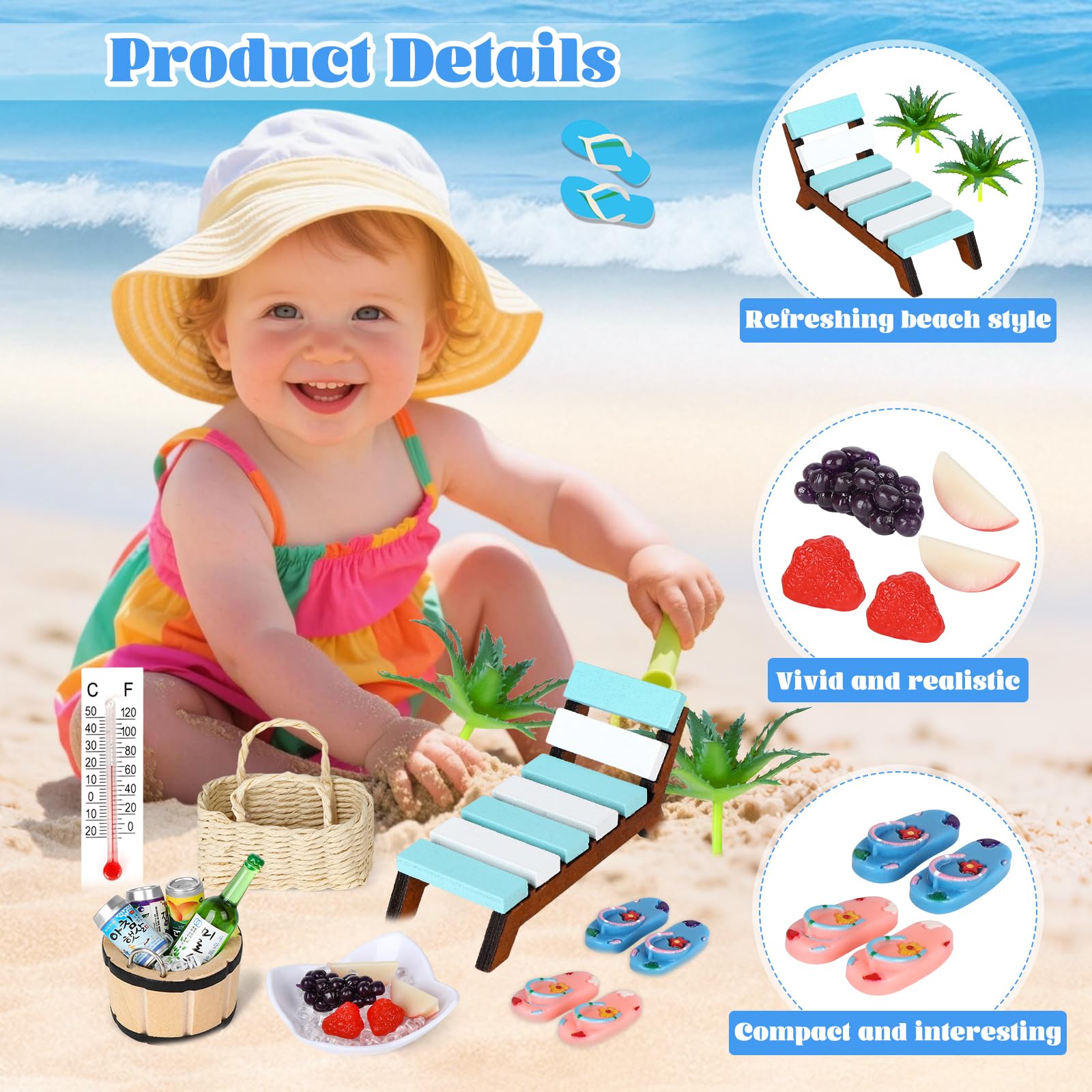Miniatures Accessoires de Sauna 19 Pièces, Décoration de Plage Miniature pour Jardin DIY et Photo