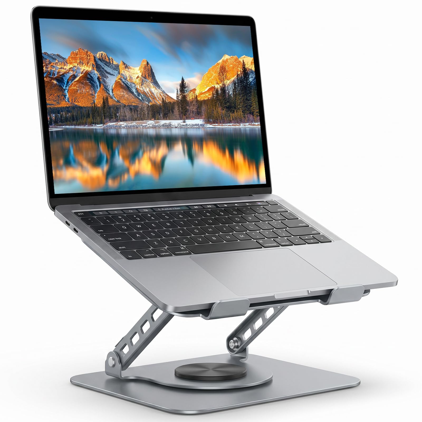Hmeuest Adjustable Laptop Stand with 360° Rotating Base, Ergonomic Aluminium Laptop Riser for Desk, Ventilated Computer Stand Compatible with 10-17 Inch Laptops & Tablets, Silver