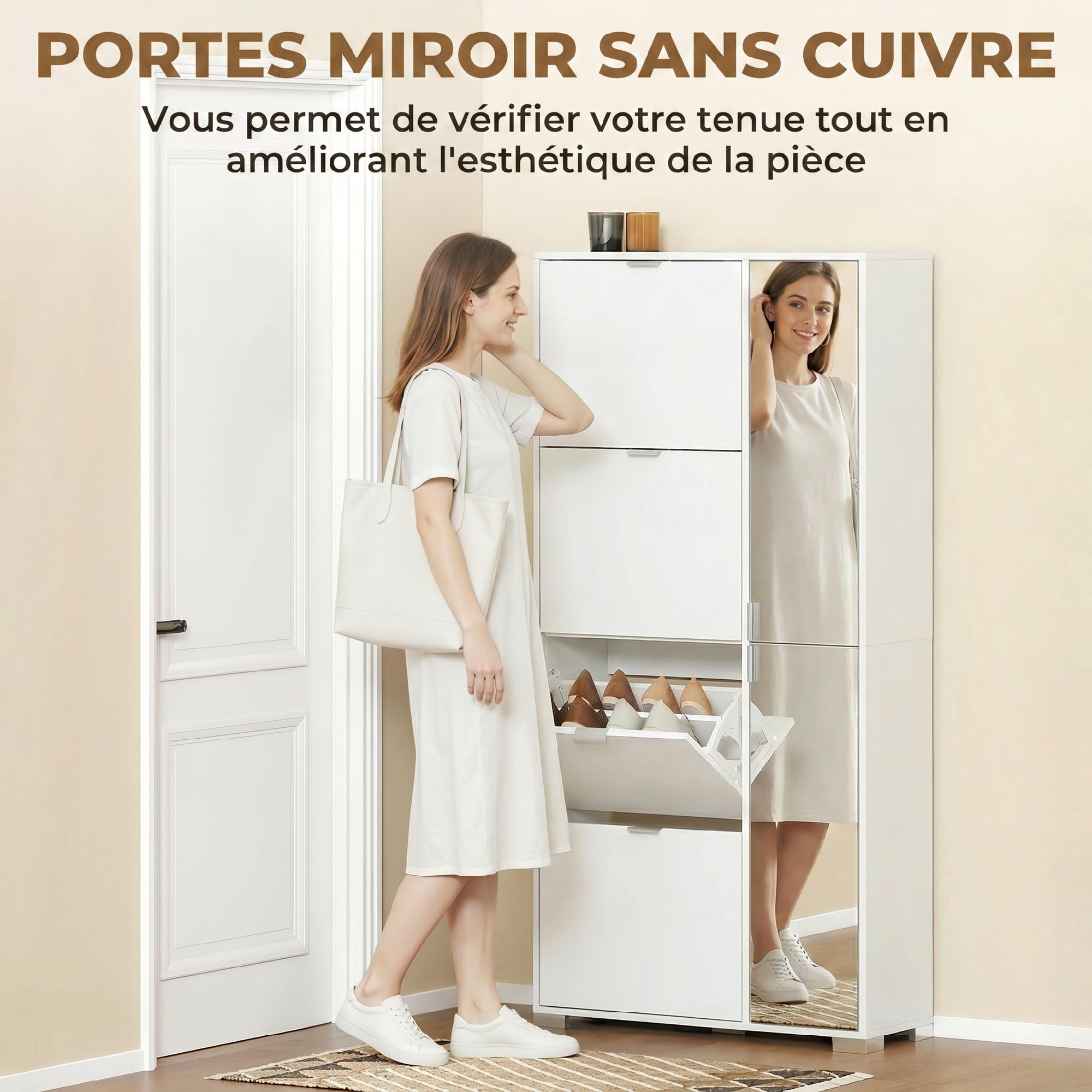 HOMCOM Zapatero Estrecho 16 Pares 82x30x168 cm Blanco